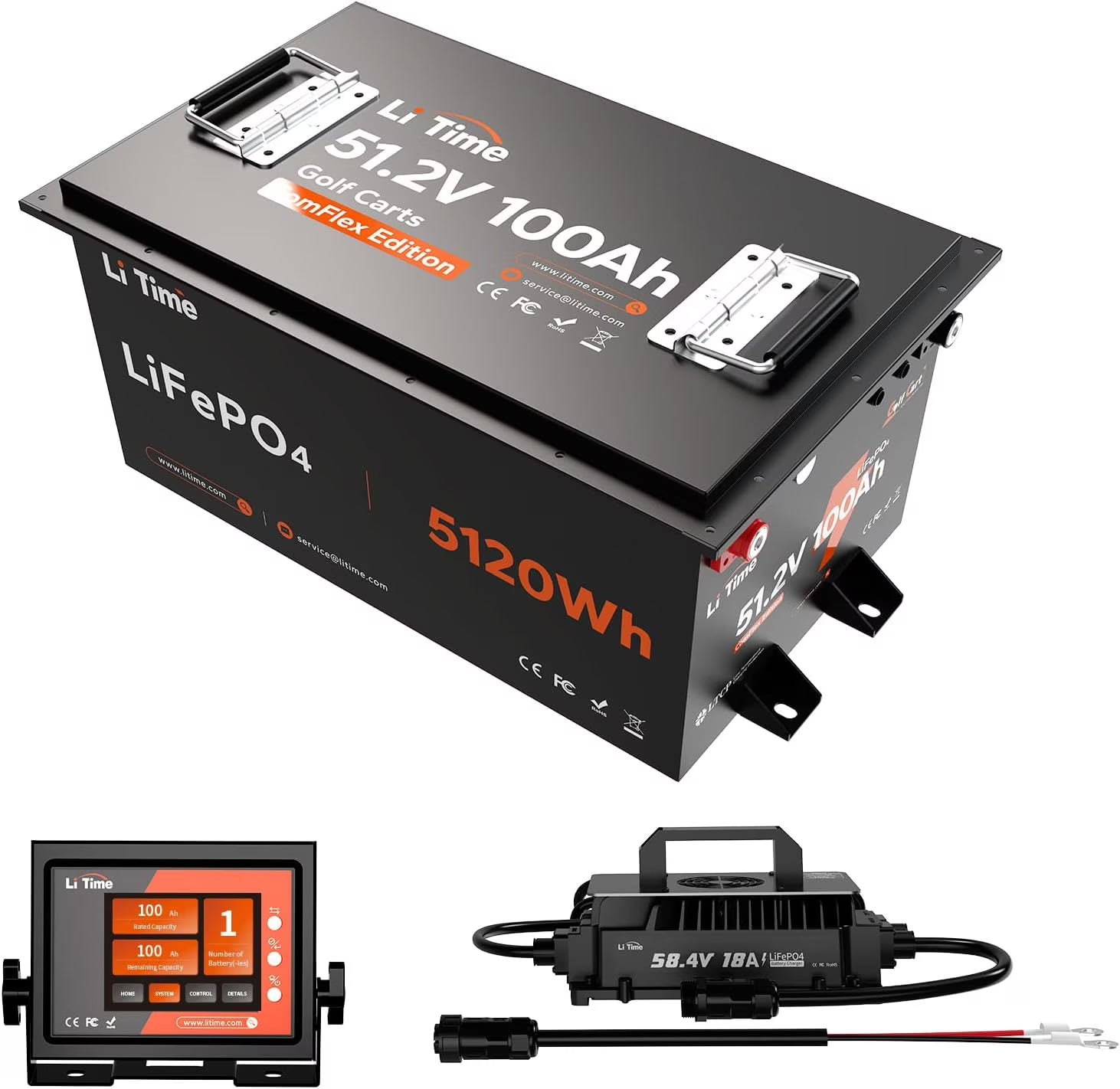 LiTime 48V 100Ah Lithium Golf Cart Battery Kit - RS485 Communication, Low-Temp Protection, Support up to 5kW Motor, Perfect for Golf Carts, UTV, LSV, NEV, Home Energy Storage