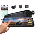 Pelsee 10?? 4K WiFi Mirror Dash Cam for Cars, Front and Rear Camera with ADAS, BSD, Voice Control, GPS, WDR Night Vision, Backup Camera, 64GB Card Included