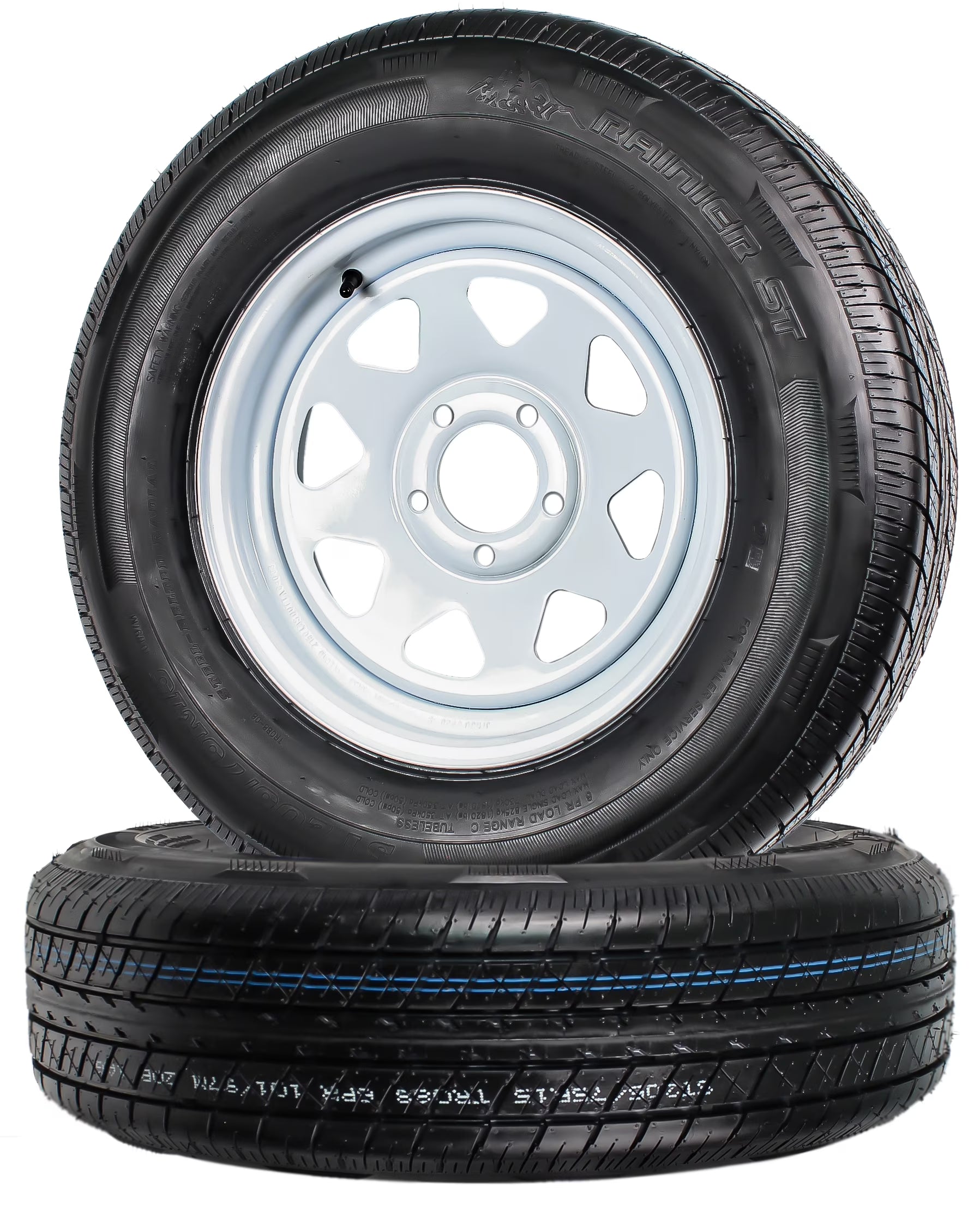 eCustomrim 2-Pack Radial Trailer Tire Rim ST205/75R15 205/75 Load C 5 Lug Bolt White Wheel