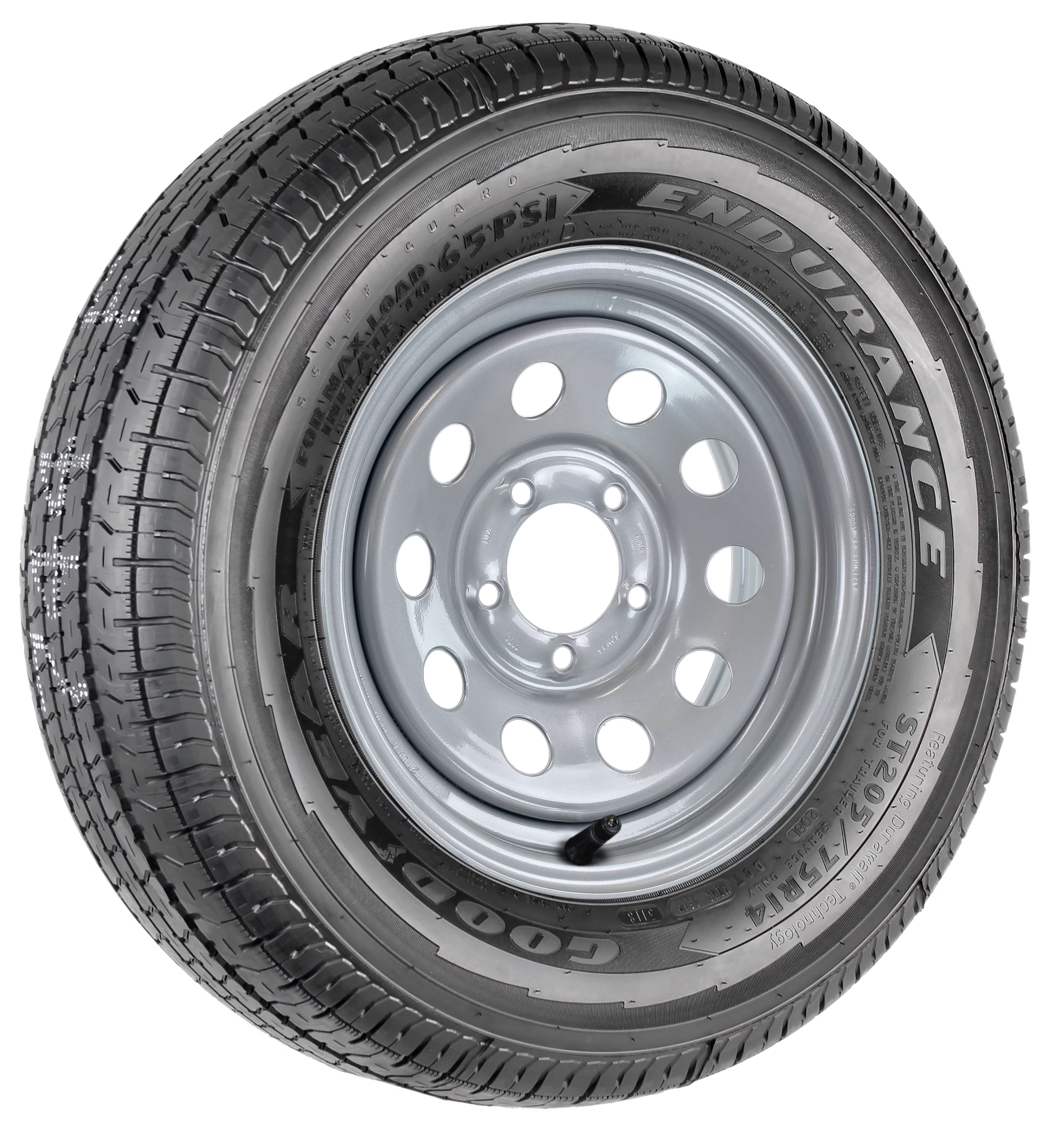 Trailer Tire Fits Goodyear Endurance ST205/75R14 205/75R14 LRD On Silver Modular Rim 5 Lug
