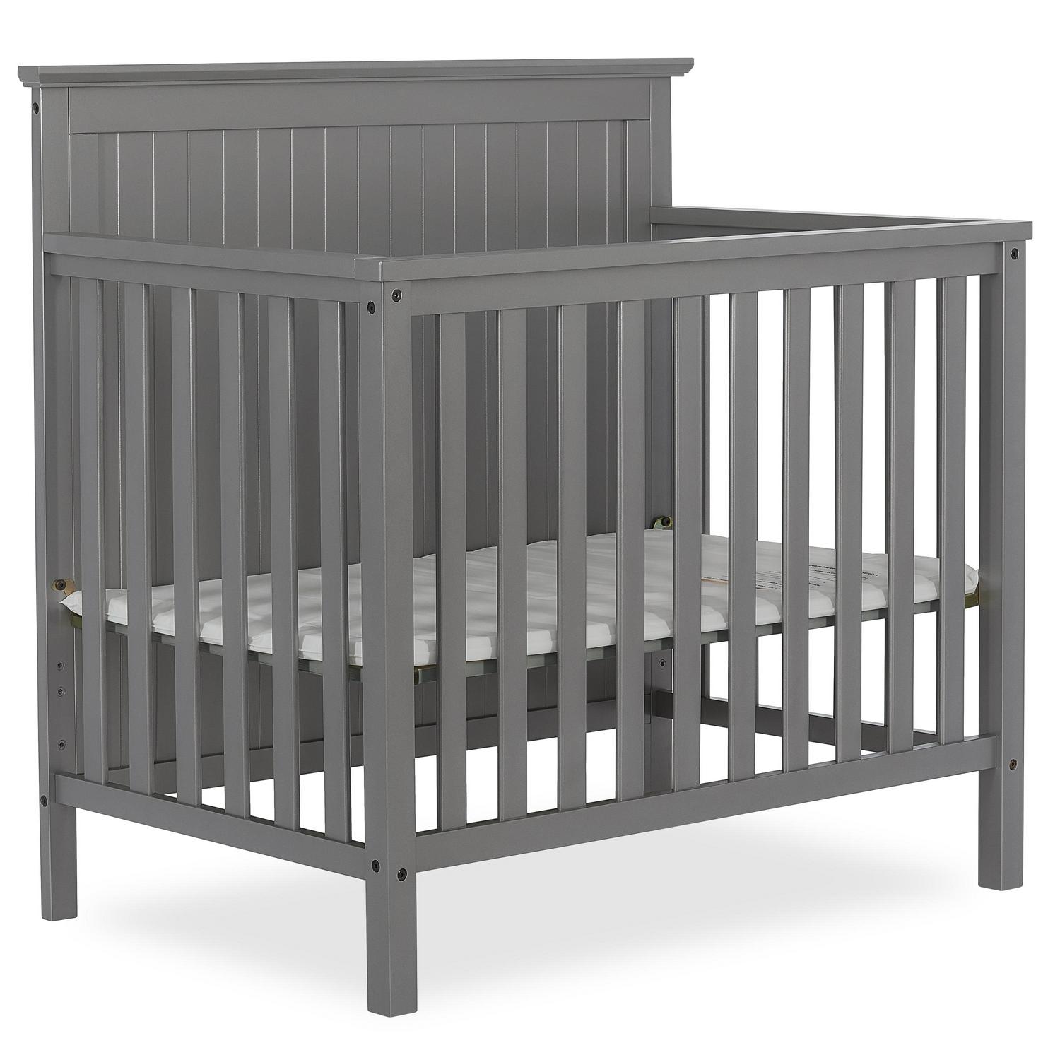 Dream On Me Ava 4-in-1 Convertible Mini Crib. Steel Grey