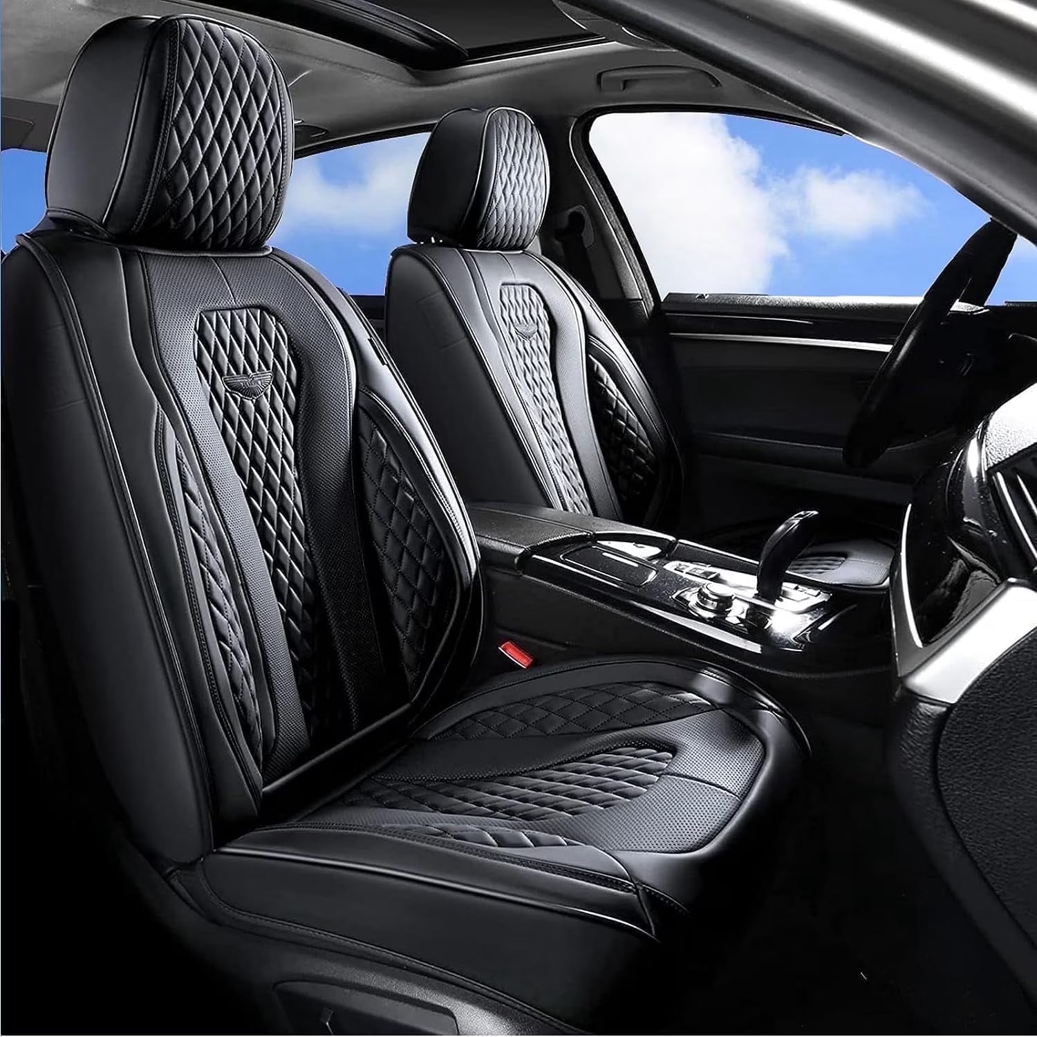 Coverado Auto Seat Cover Front, 2 Seats Premium Leather Driver Passenger Auto Covers Protectors, Luxury Interior Accessories Universal Fit for Most Cars, SUVs and Trucks, Black