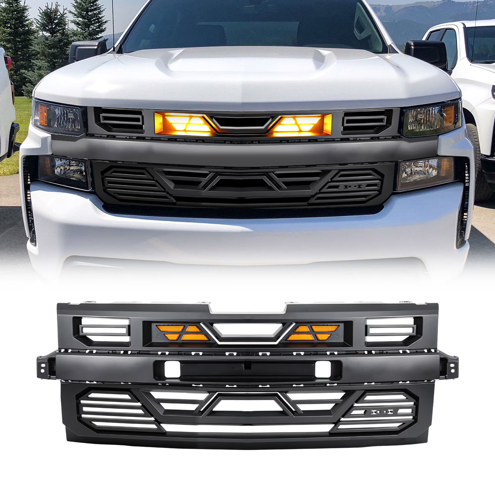 AMERICAN MODIFIED Grille w/LEDs for 19-21 Chevy Silverado 1500, Matte Black