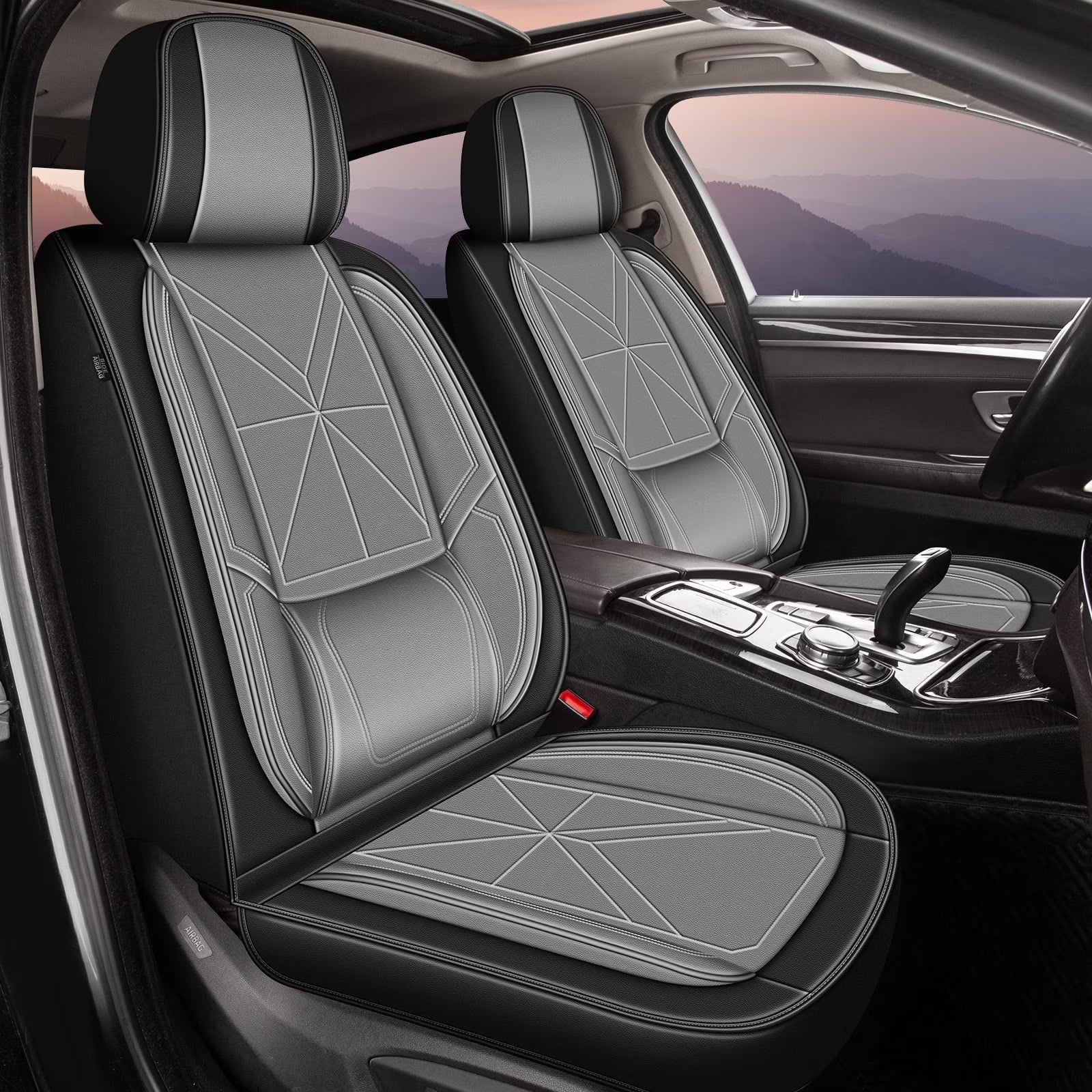 DIKSOAKR Car Seat Covers Full Set Fit For Honda Fit 2007-2020 Waterproof Fashion Faux Leather Seat Covers 5 Seats Auto Interior Protectors??Black&Grey??