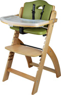 Abiie Beyond Wooden High Chair with Tray. The Perfect Adjustable Baby Highchair Solution for Your Babies & Toddlers or as a Dining Chair. (6 Months up to 250 Lb) (Natural Wood - Olive Cushion)