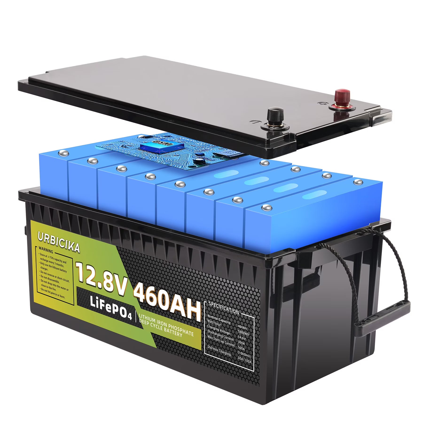 12V 460Ah LiFePO4 Lithium Battery, BMS, 5888Wh Usable Energy, 5000+ Cycles, for RV/Camper, Solar, Off-Grid
