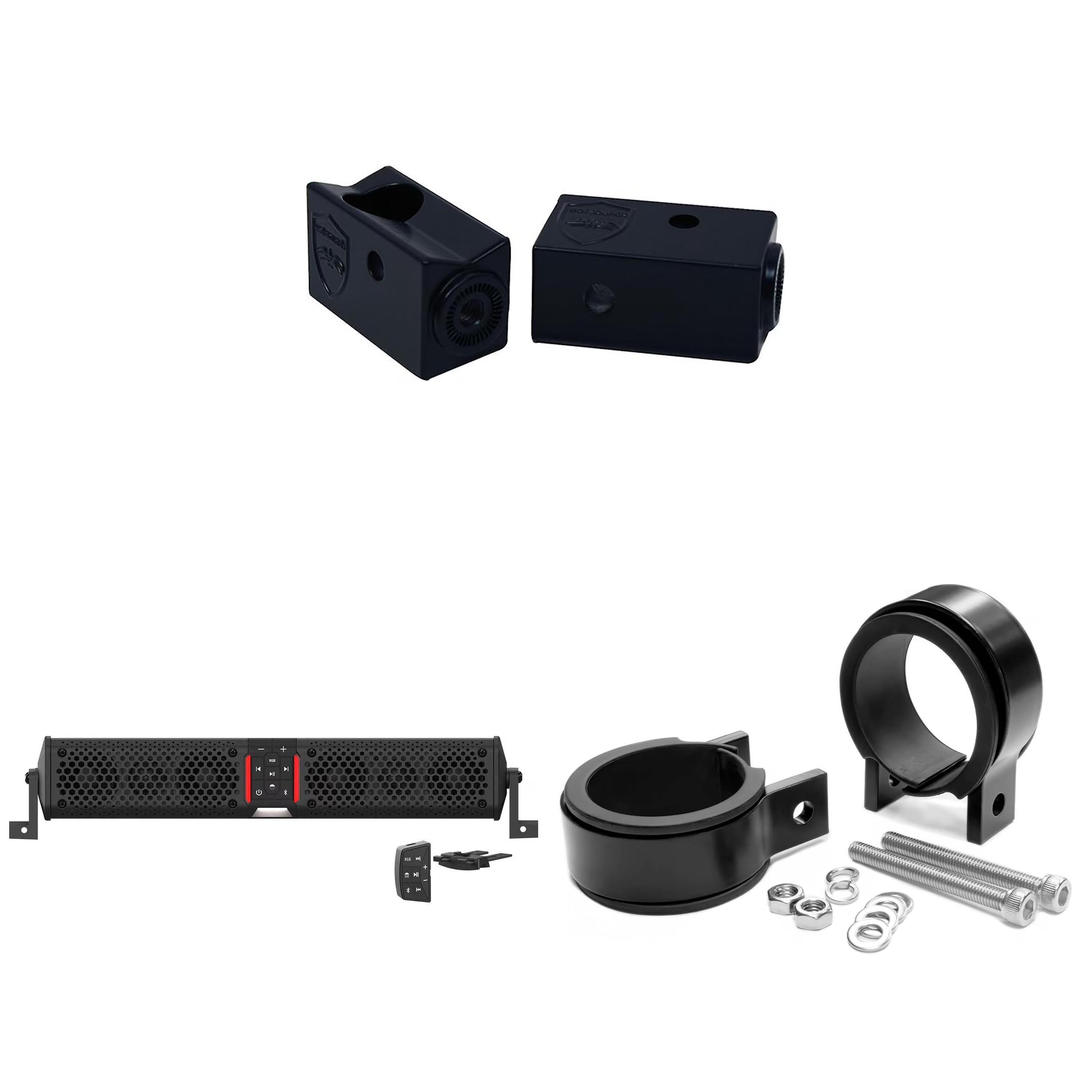 Wet Sounds STEALTH-XT-6-B Wet Sounds STEALTH XT 6 Speaker All-In-One Amplified Bluetooth Soundbar With Remote ?C Black with Slider Brackets and 2.00  Round Clamps