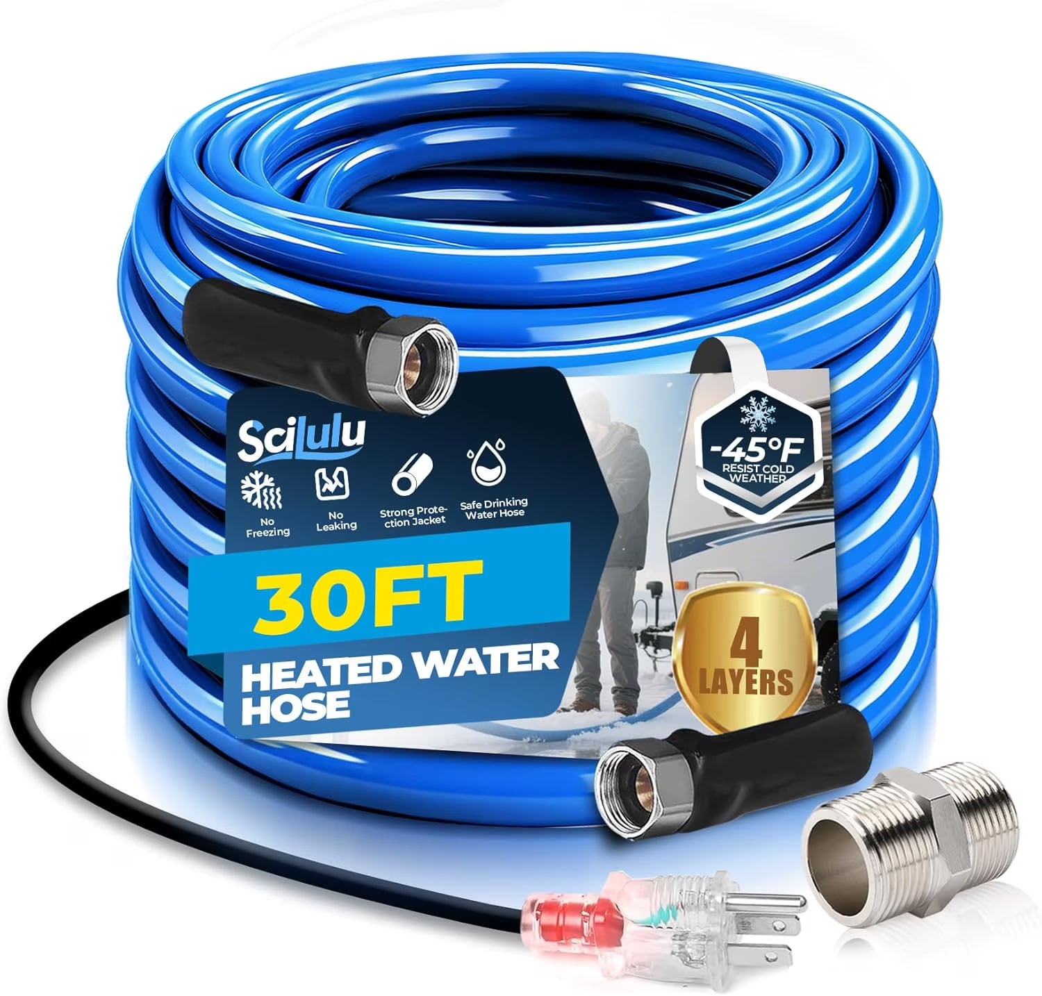Scilulu 30ft Heated Water Hose , -45??F Freeze Protection, Lead-Free, Safe Drinking for RV