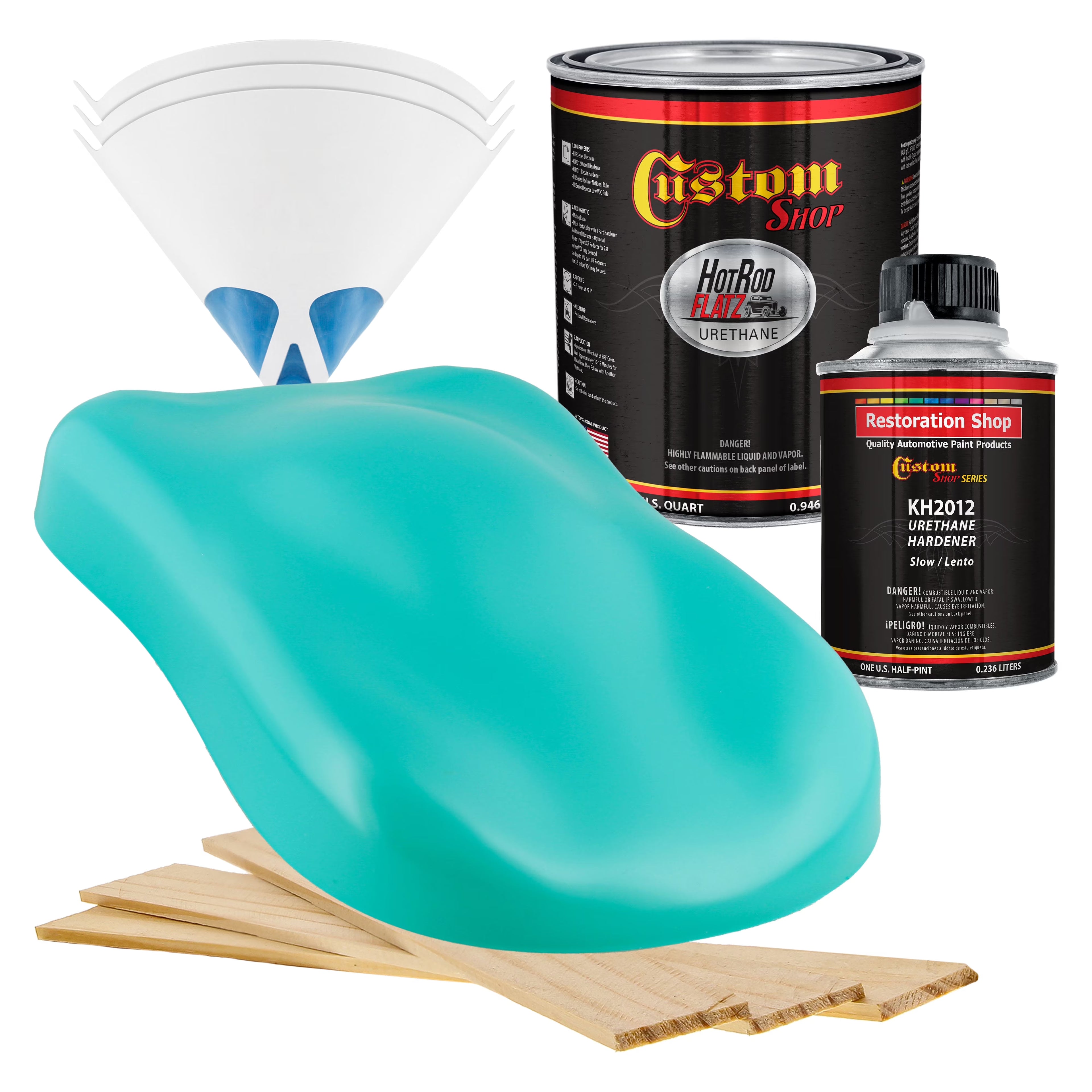 Custom Shop - Tropical Turquoise - Hot Rod Flatz Flat Matte Satin Urethane Auto Paint - Complete Quart Paint Kit - Professional Low Sheen Automotive, Car Truck Coating, 4:1 Mix Ratio