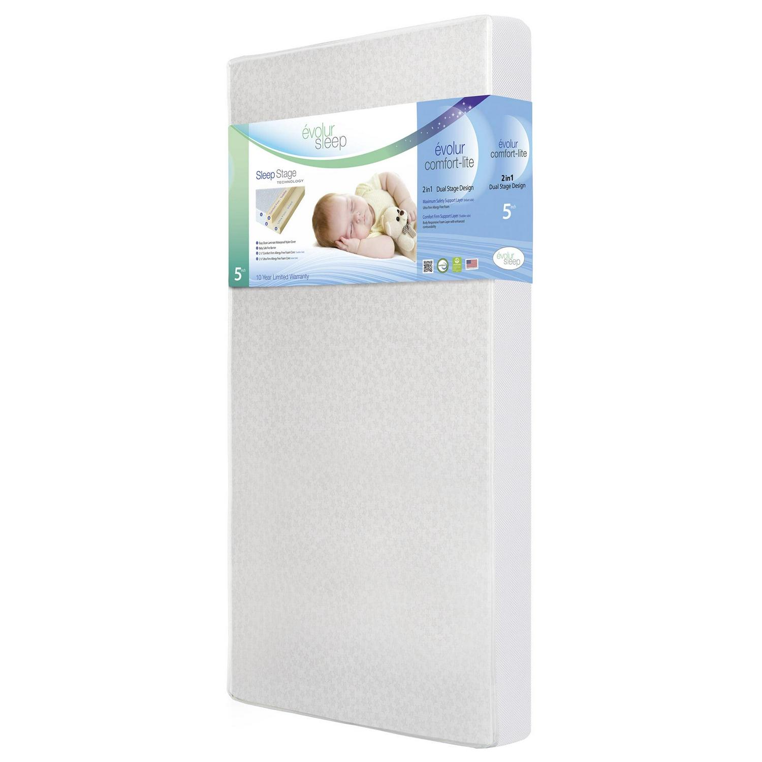 Evolur Sleep Breathable Dual Stage Comfort-Lite 5 Crib & Toddler Foam Mattress