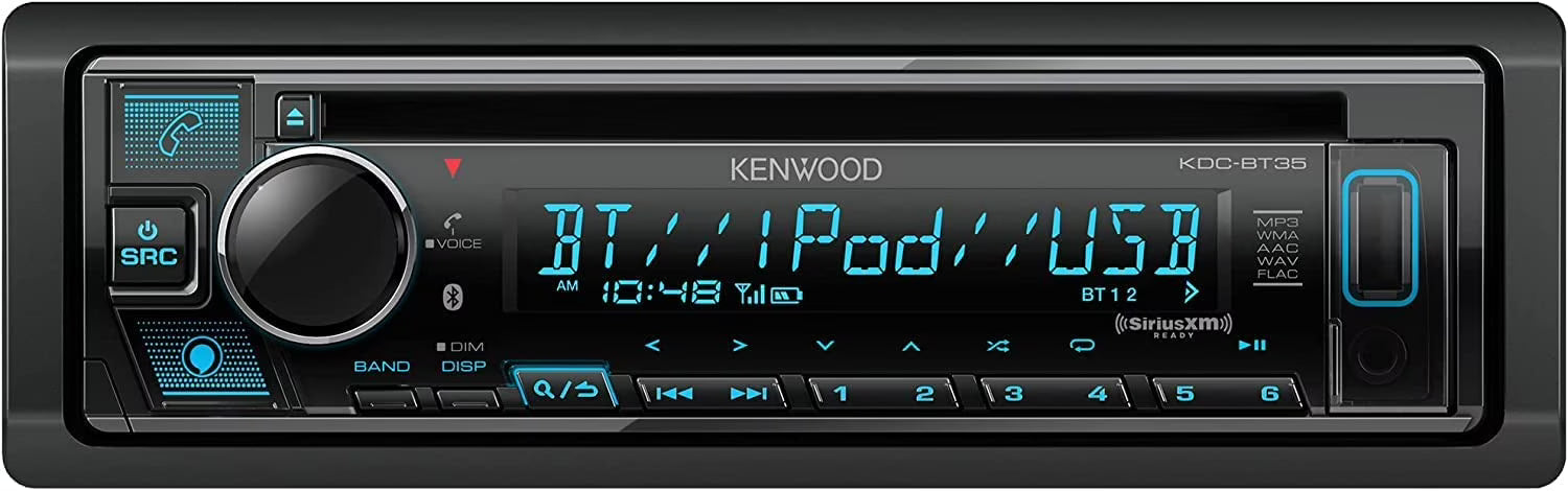 KENWOOD KDC-BT35 1-DIN Car Stereo with CD Player, Bluetooth, Front USB, AUX, Amazon Alexa, SiriusXM Radio Ready and Variable Display Color Illumination, Head Unit Plays High Res Music Files