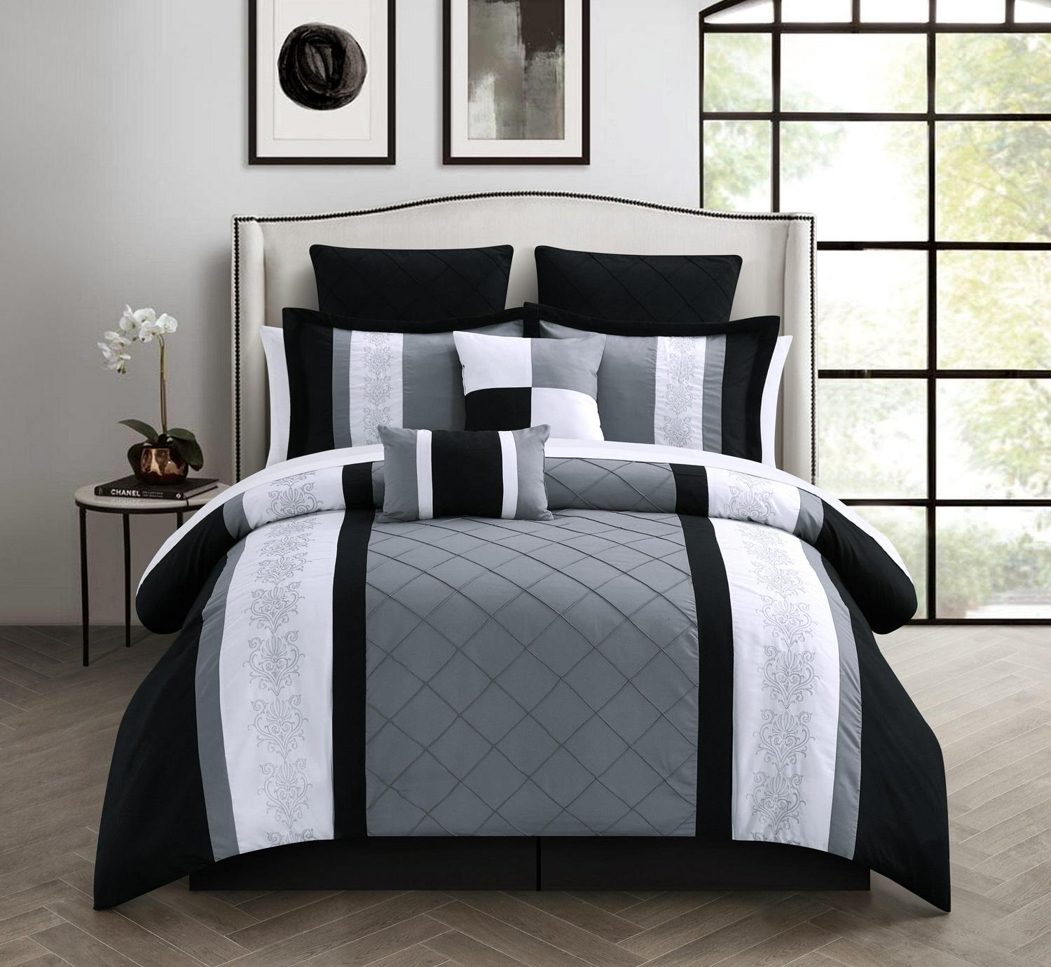 Chic Home Arlington 8-Piece Embroidered Comforter Set. Queen. Black
