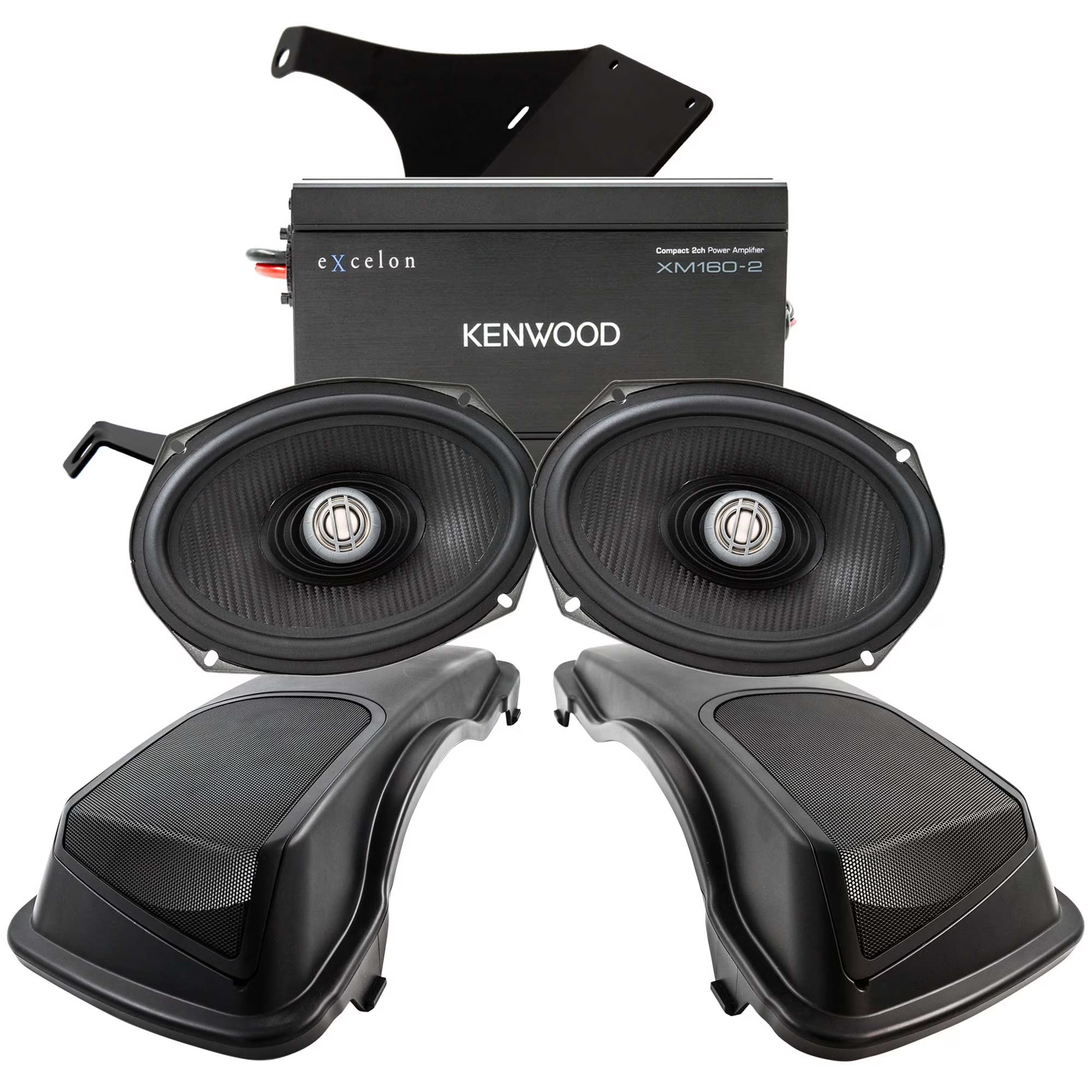 Kenwood 2-Channel Amplifier and Mounting Plate with 1 Pair of 6X9  Speakers and Lid Kit Package Designed to be Plug and Play System for 1998-2013 Street Glide Motorcycles