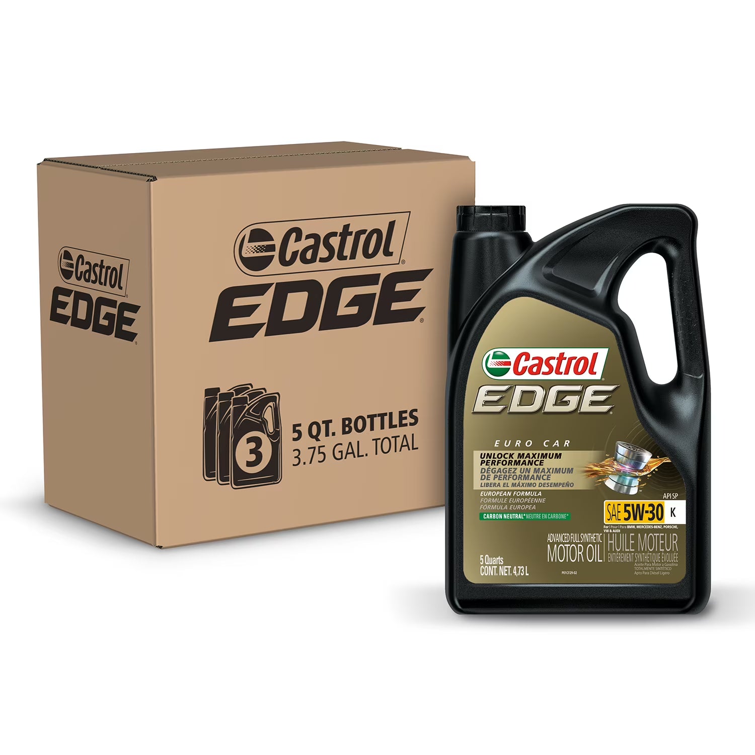 Castrol Edge 5W-30 K Advanced Full Synthetic Motor Oil, 5 Quarts, Case of 3