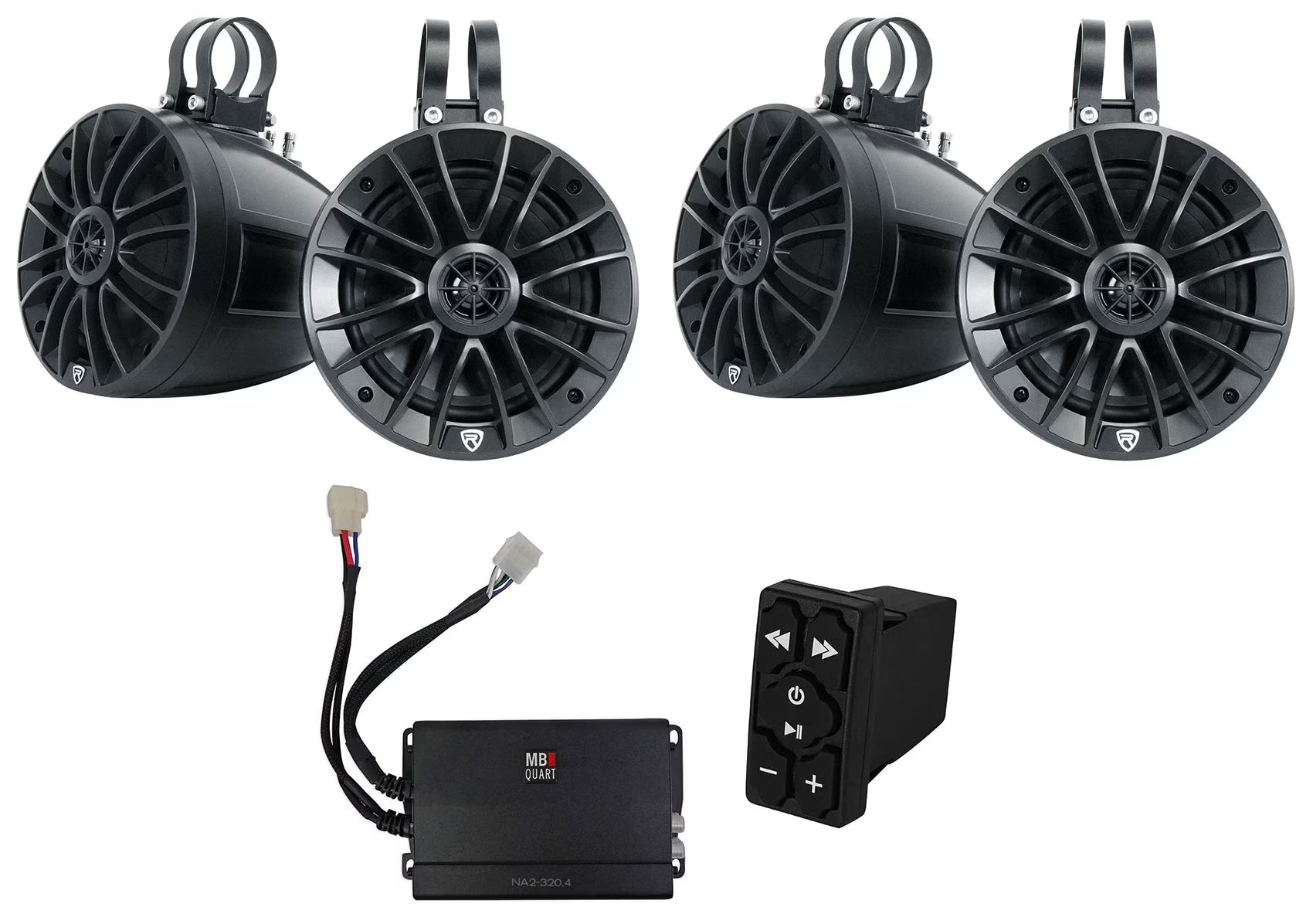 4) Rockville UT65B UTV/ATV 6.5  Tower Speakers+MB Quart Amp+Bluetooth Controller