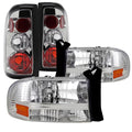 Spec-D Tuning Chrome Crystal Headlights + Tail Brake Lamps for 1997-2004 Dodge Dakota Left + Right Pair