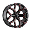 OE Creations Aluminum Rim PR176 24X10in Gloss Black Red Milled Finish, 176MR-2415824