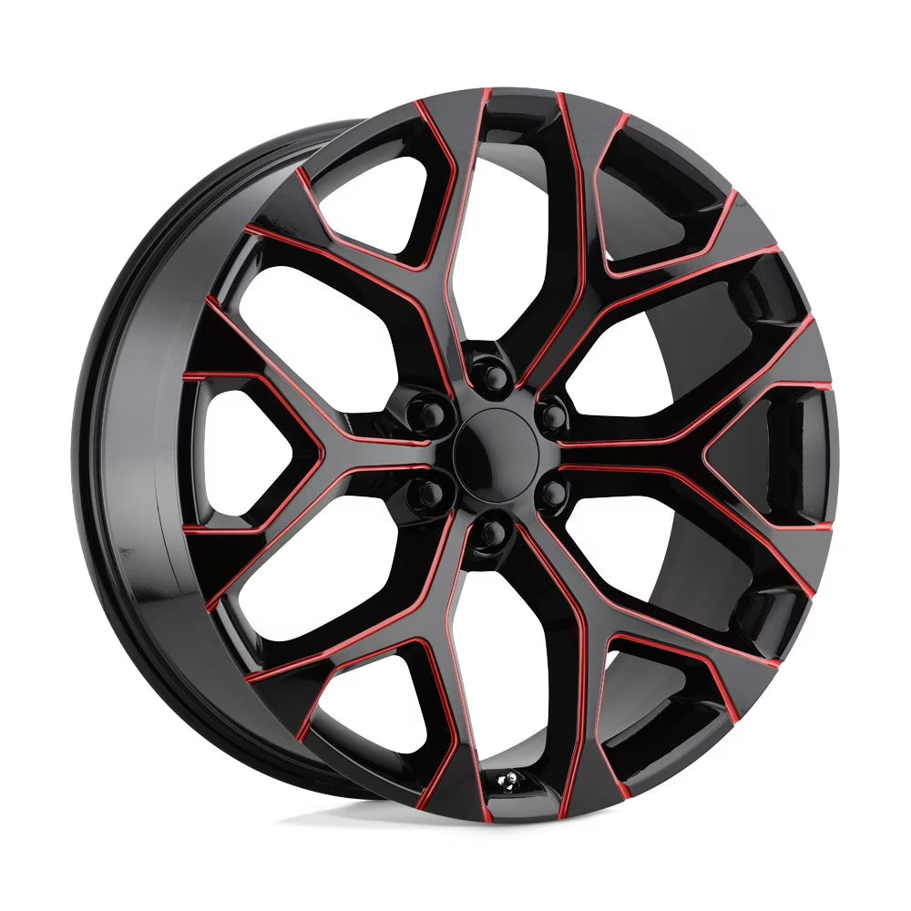 OE Creations Aluminum Rim PR176 24X10in Gloss Black Red Milled Finish, 176MR-2415824