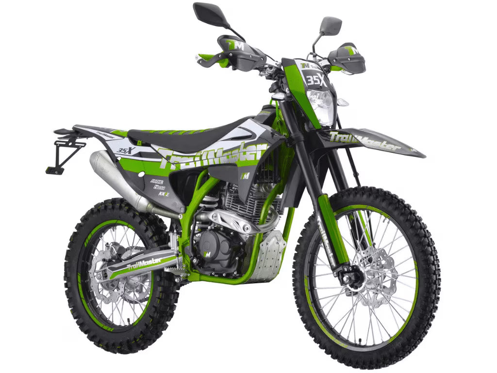 Trailmaster TM35X 250cc, Dual Sport Dirt Bike, 5-Speed Manual, Electric & Kick Start, LED Headlight, 21  Front Tire, 36.2  Seat Height (Green)