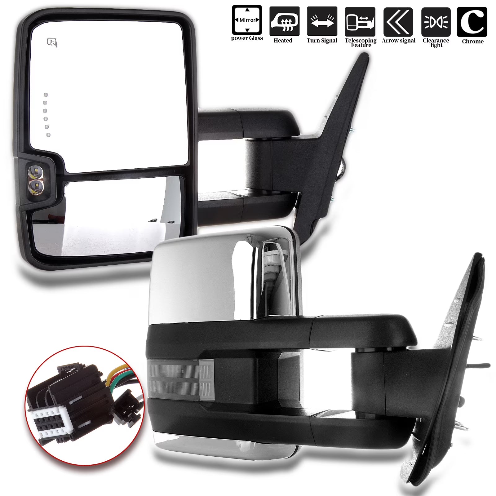 SCITOO Towing Mirrors Tow Mirrors Chrome Truck Mirrors fit for 2007-2014 for Chevy Silverado for GMC Sierra (07 for New Body) with Pair LH RH Power Adjusted Heated Turn Signal Light Light