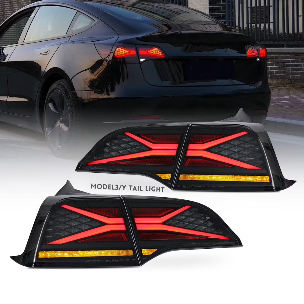 LED Tail Light Assembly for Tesla Model 3 / Model Y 2017-2022, with Sequential Turn Signals and Start-up Animation