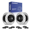 AutoShack Front & Rear Drilled & Slotted Brake Rotors Ceramic Brake Pads | Replacement for Chevrolet Trailblazer Oldsmobile Bravada 2002-2005 GMC Envoy | E-Coated | 12-PC Brake Kit | ShadowGuard