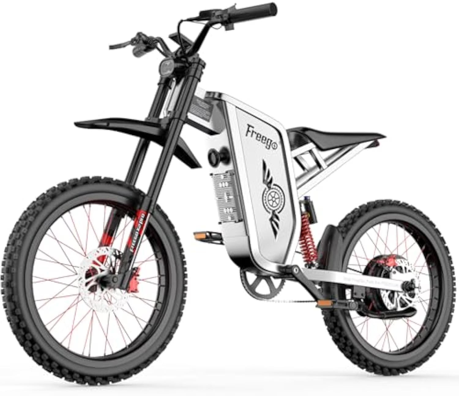 Freego X2PRO Electric Dirt Bike for Adults, Electric Motorcycle 6000W(Peak) Motor 60V 30Ah Battery, 7 Speed 28MPH Off Road Electric Bicycle, 19x2.75 Tire Full Suspension, Grey