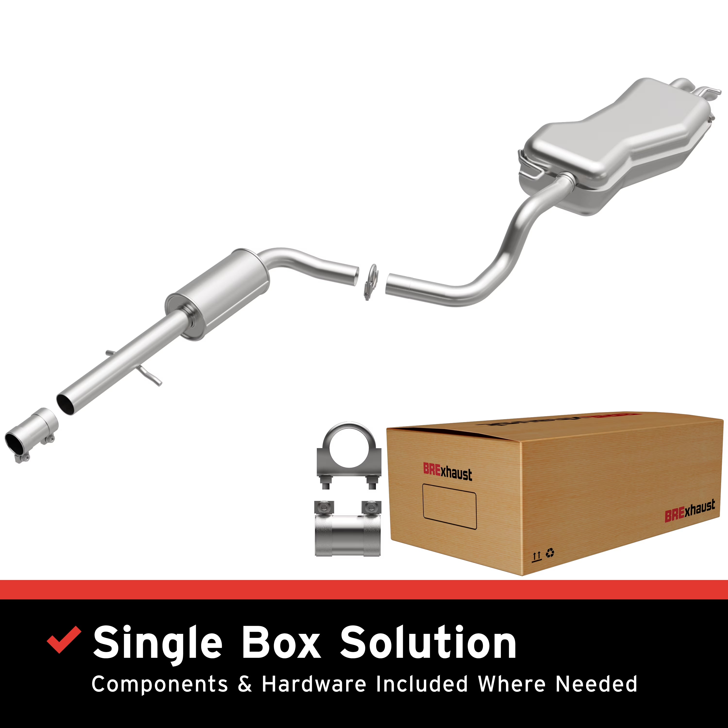 BRExhaust OE Replacement Exhaust System Kit 106-0188: Compatible with 1998-2005 Volkswagen Beetle 2.0L, 1999-2006 Volkswagen Golf 2.0L, 2007-2010 Volkswagen Golf City 2.0L