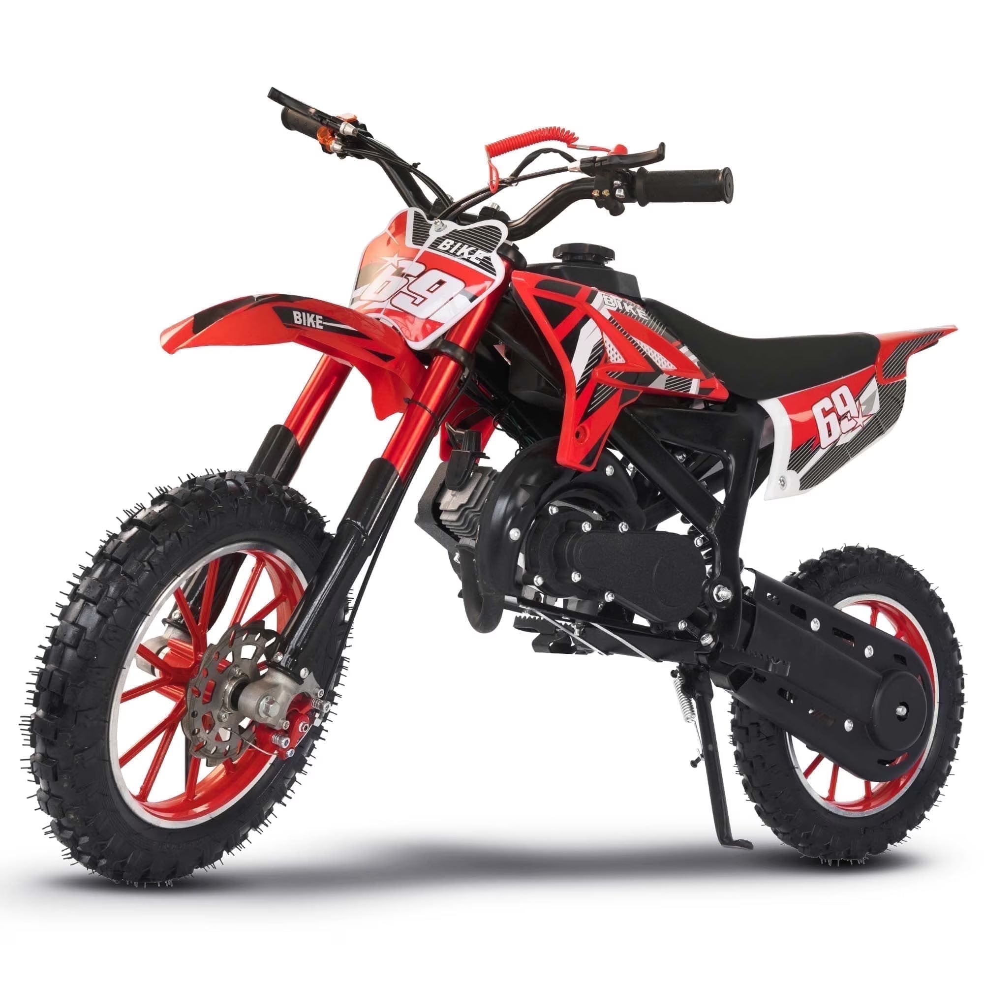 MX moto 49CC Kids Dirt Bicycle, 2-Stroke Gas Powered Off Road Motorcycle, Tire Shock Absorber Spring Soft Seat Cushion with Front and Rear Disc Brake, Max Speed 28 MPH