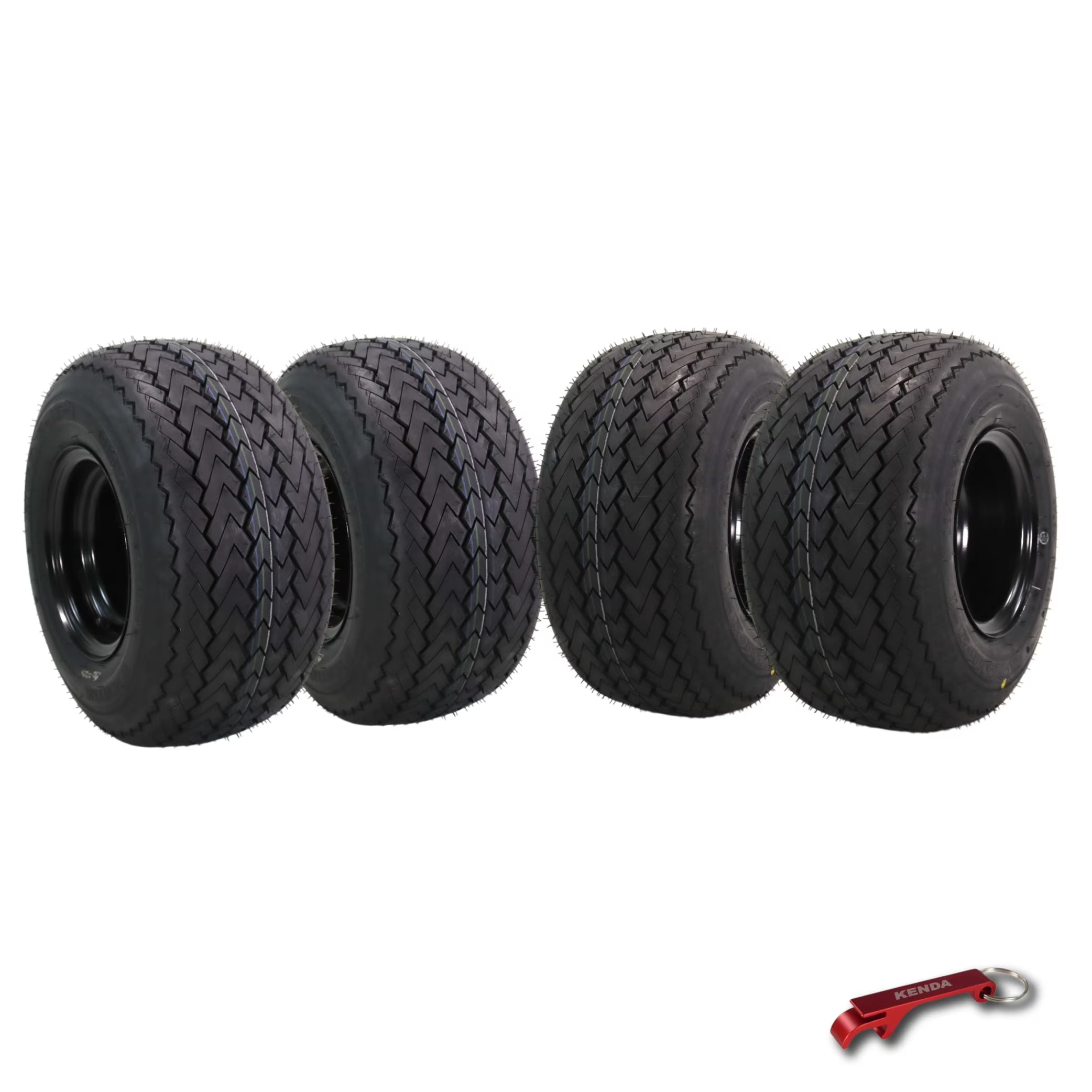 Kenda Hole-N-1 K389 18x8.5-8 Golf Cart Tire & Black Wheel with Keychain - 4-Pack