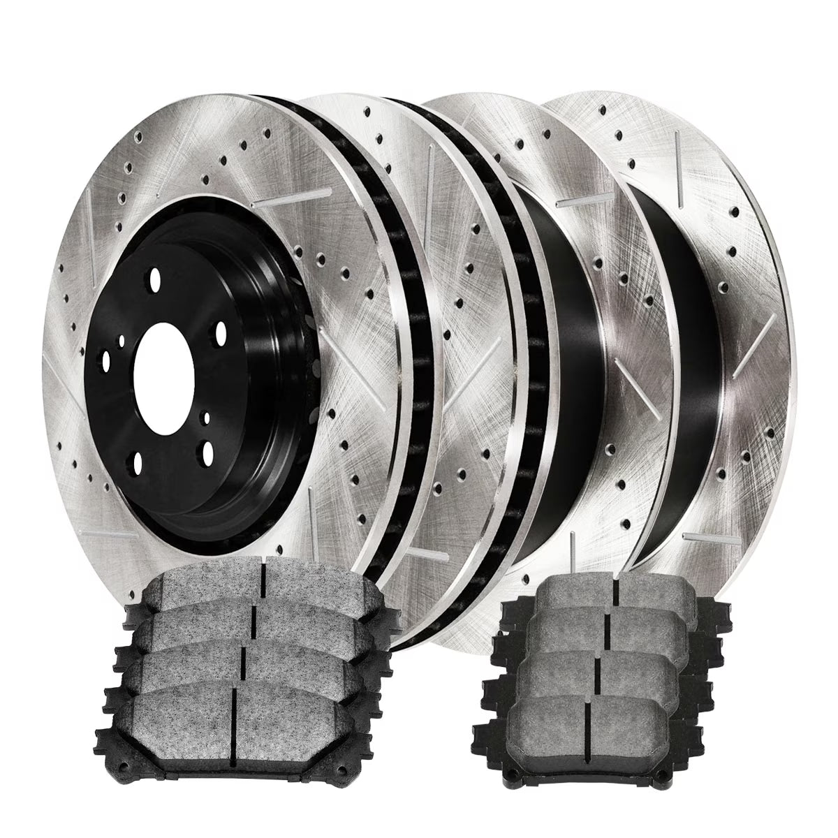 AutoShack Front & Rear Drilled & Slotted Brake Rotors Ceramic Brake Pads | Replacement for Lexus RX350 RX450h Toyota Sienna 2014-2019 Highlander V6 FWD | E-Coated | 12-PC Brake Kit | ShadowGuard