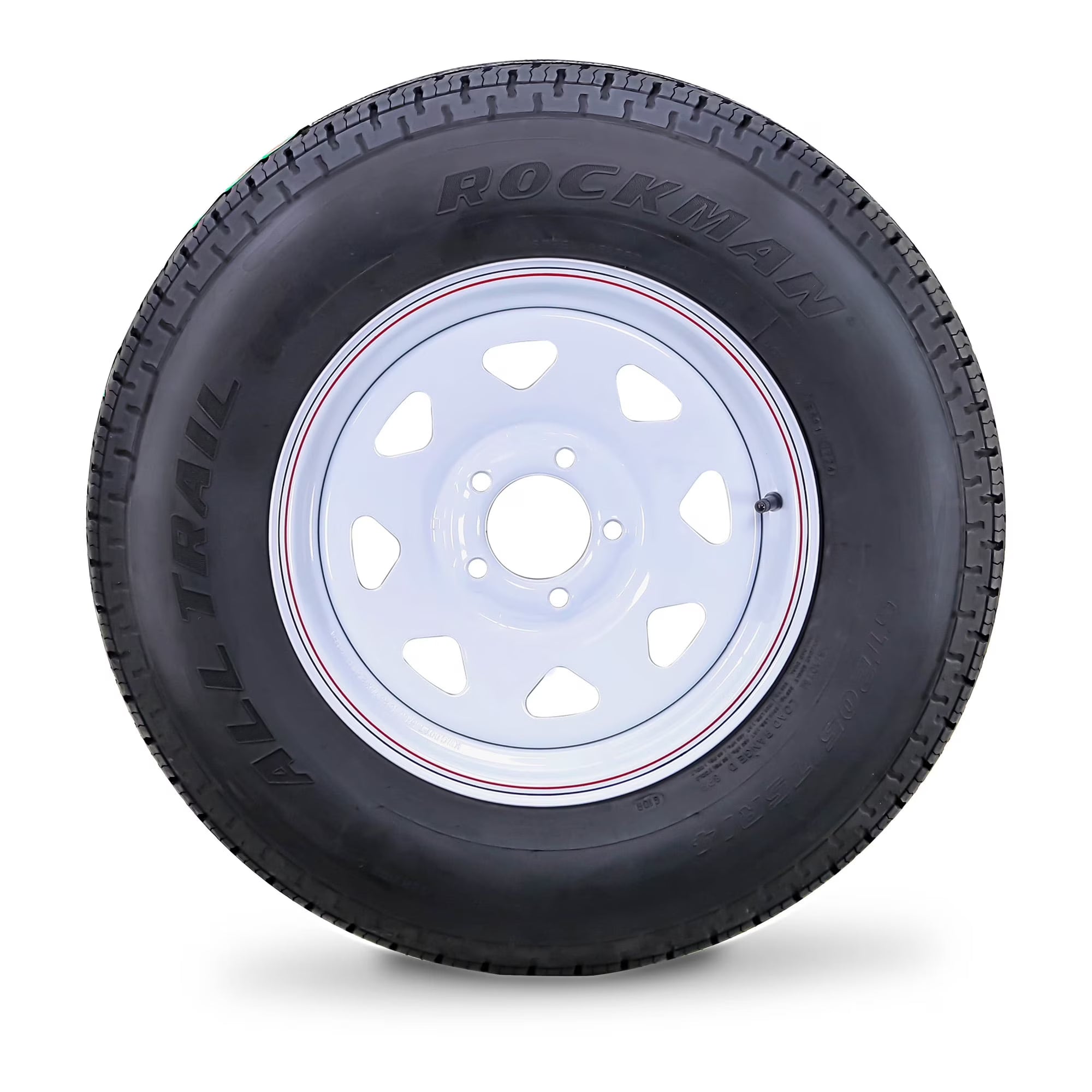 ROCKMAN Trailer Tire Wheel Assembly ST205/75R14 8-Ply D 105M 5 Lug on 4.5  PCD White Spoke Rim