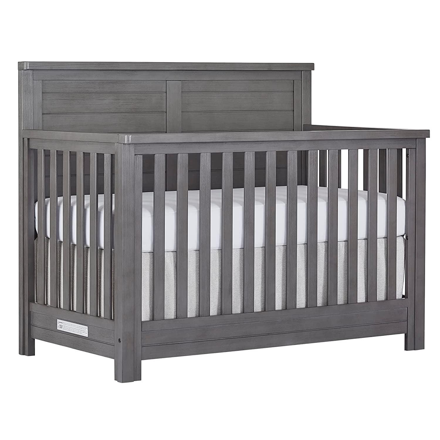 Evolur Belmar Flat 5-in-1 Convertible Crib. Rustic Grey