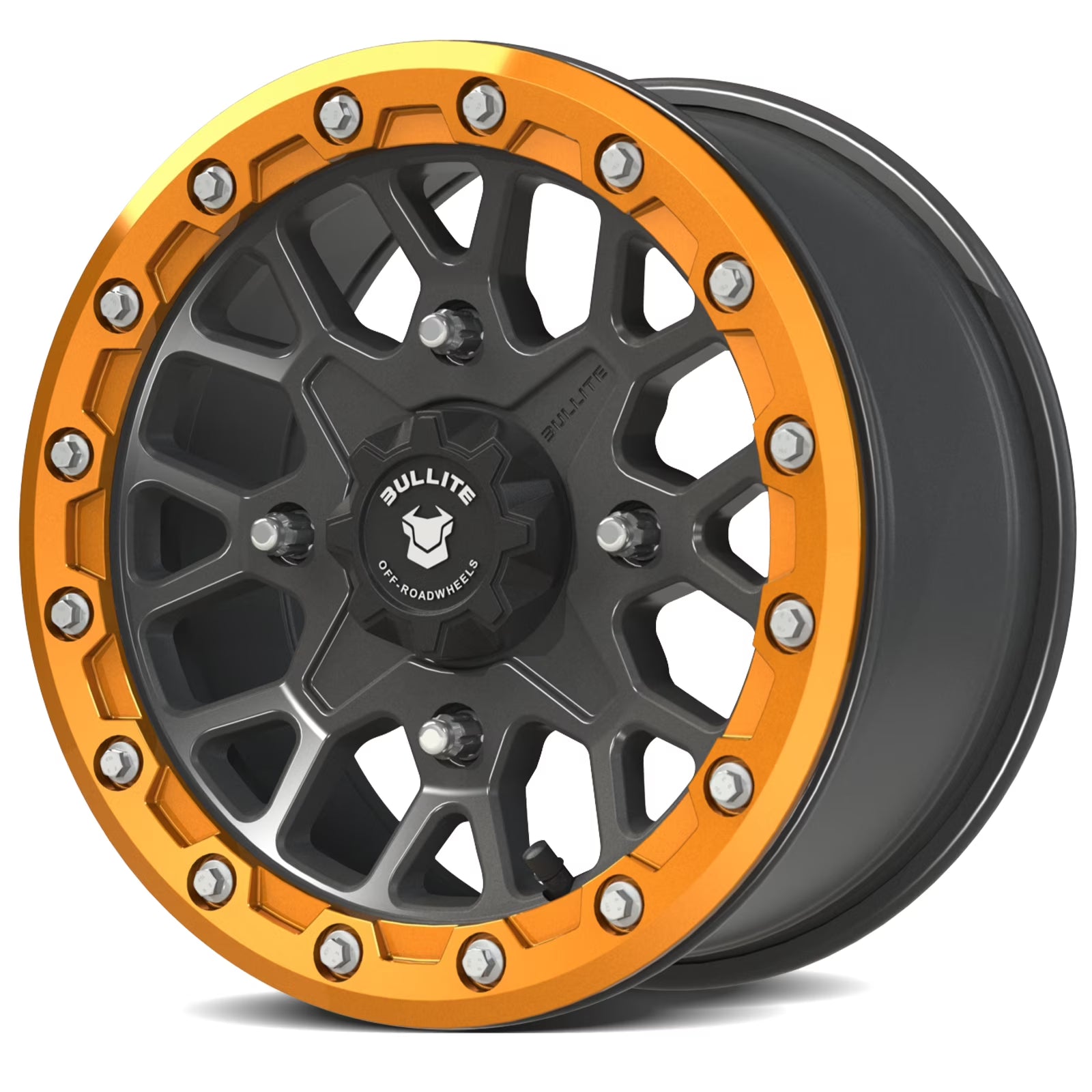 Bullite Wheels BT-05 Rider 15in UTV ATV SXS Beadlock Rims 15x7 Orange, 4x137 Bolt Pattern, 5+2 Offset, Compatible with Can-Am Maverick X3 Commander Renegade Outlander Defender
