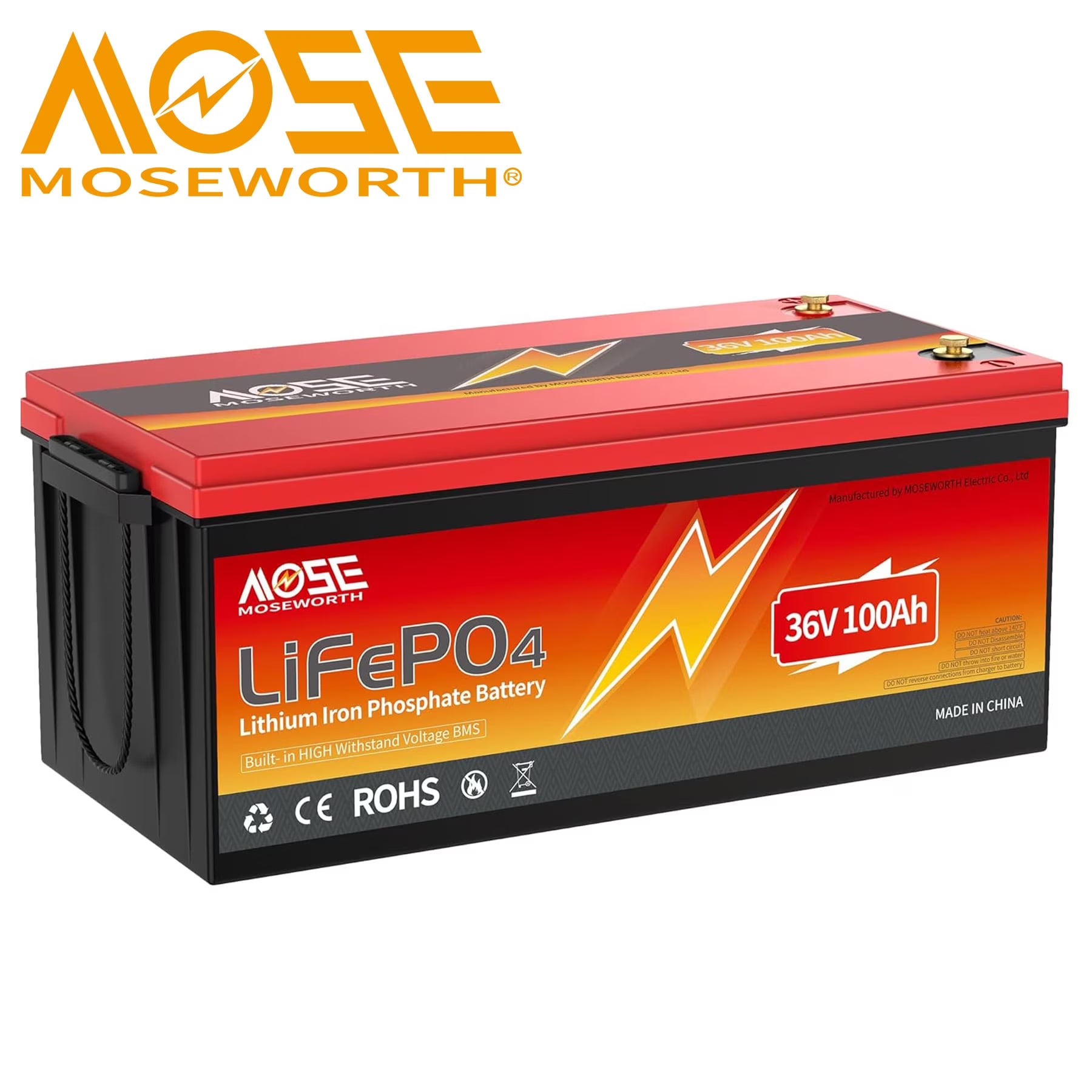 36V 100Ah LiFePO4 Golf Cart Battery,Built in 200A BMS,MOSEWORTH Lithium Batteries for RV,Marine,Van,Solar,Camping,Trolling Motor