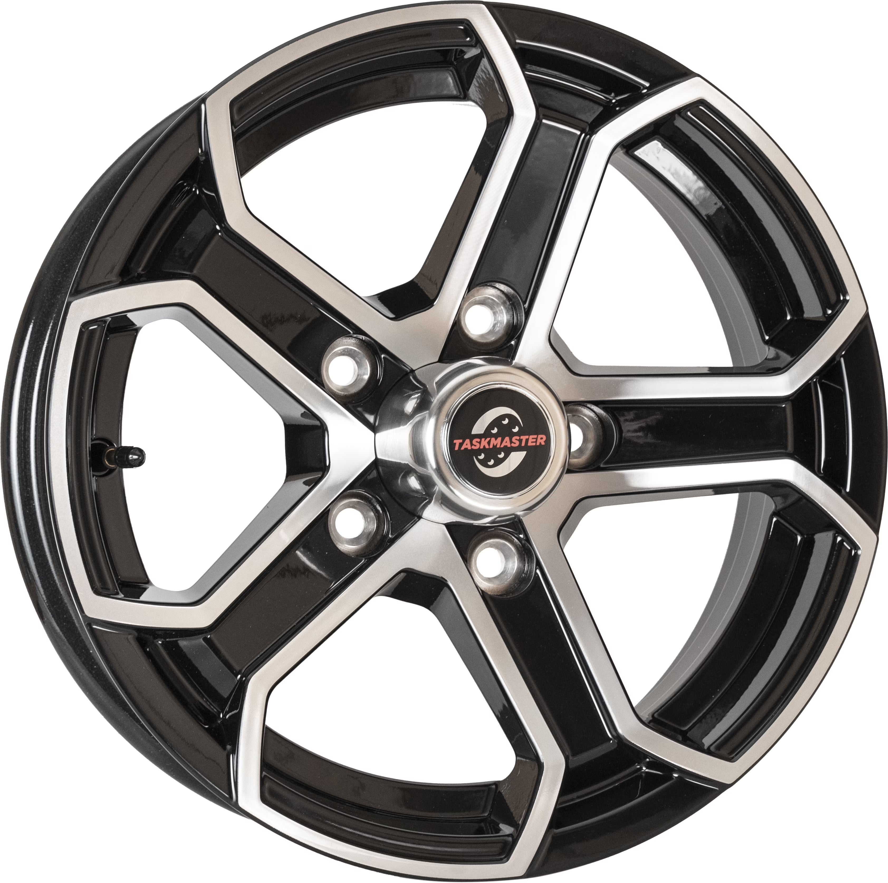 Taskmaster Trinity 5 Spoke Aluminum Trailer Wheel Rim 15x5 5x5 Black Machined Face with Silver Cap