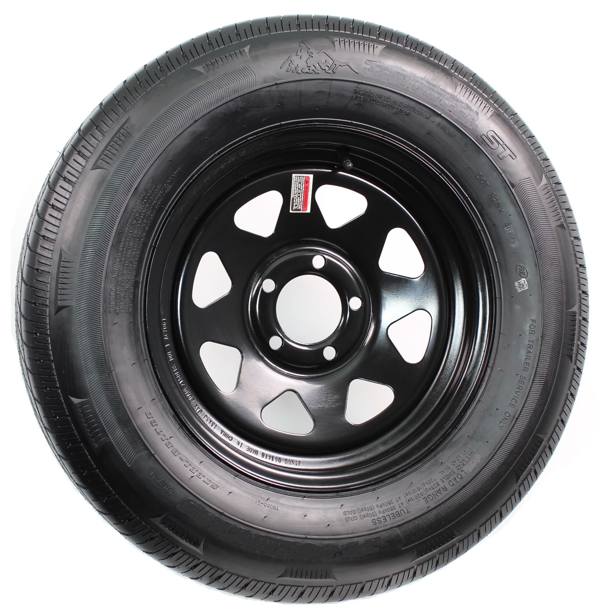 eCustomrim Trailer Tire and Rim Bias Ply ST205/75D14 Load C 14x5.5 5-4.5 Black Spoke Wheel