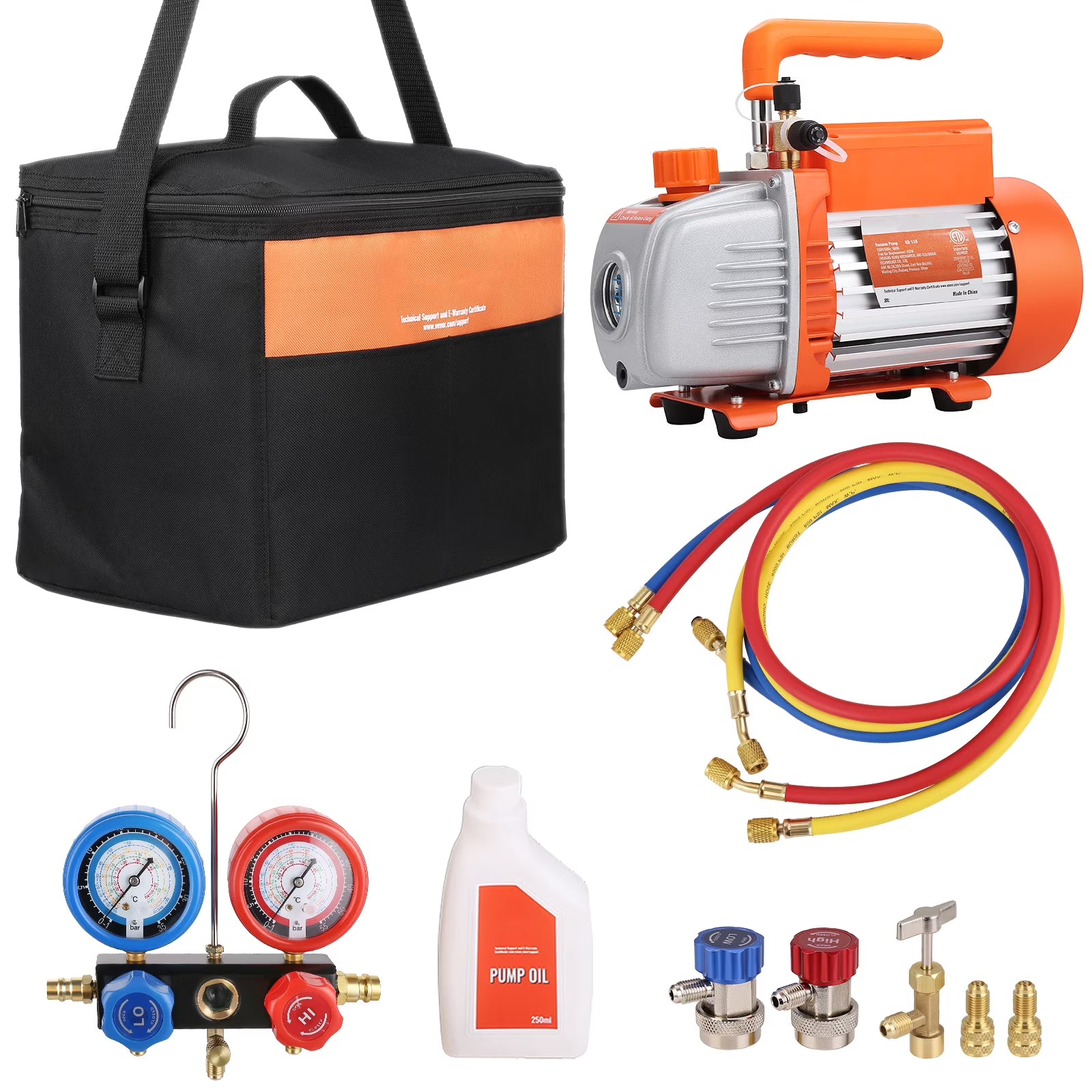 KFFKFF 1/4 HP HVAC Vacuum Pump and Gauge Set 4.5 CFM Manifold Gauge Kit with Hose