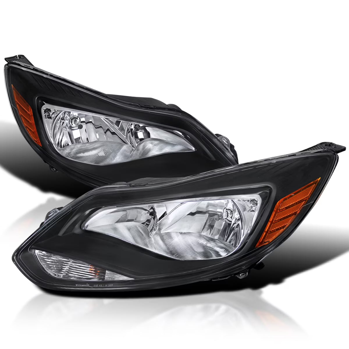 Spec-D Tuning Black Headlights Compatible with 2012-2015 Ford Focus L+R Pair Head Lights Lamp Assembly