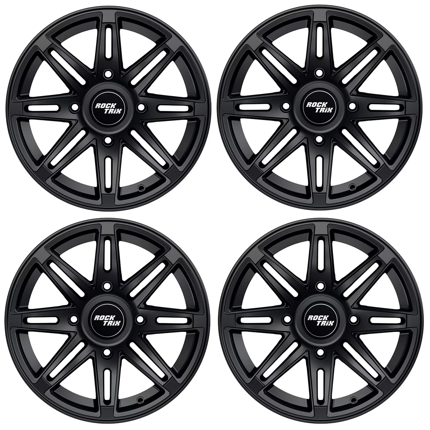 RockTrix RT103 15in Wheels 15x7 4x137, 4+3 Offset, ATV UTV SxS Rims, Compatible with Can Am Commander Max Defender Max Pro Maverick X3 Maverick Trail, 4/137 Matte Black, Set of 4