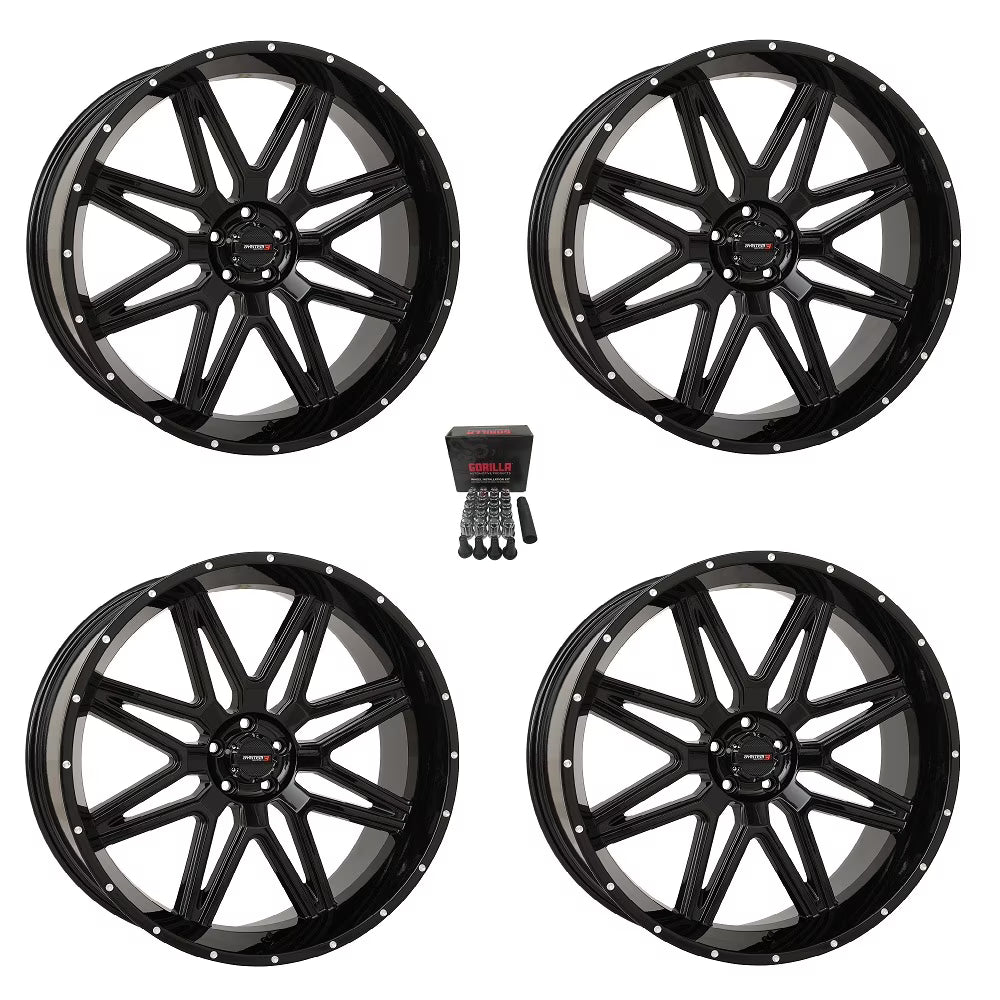 System 3 ST-7 24  Wheels Gloss Black Polaris RZR Turbo R & Pro R Ranger 1500 Xpedition