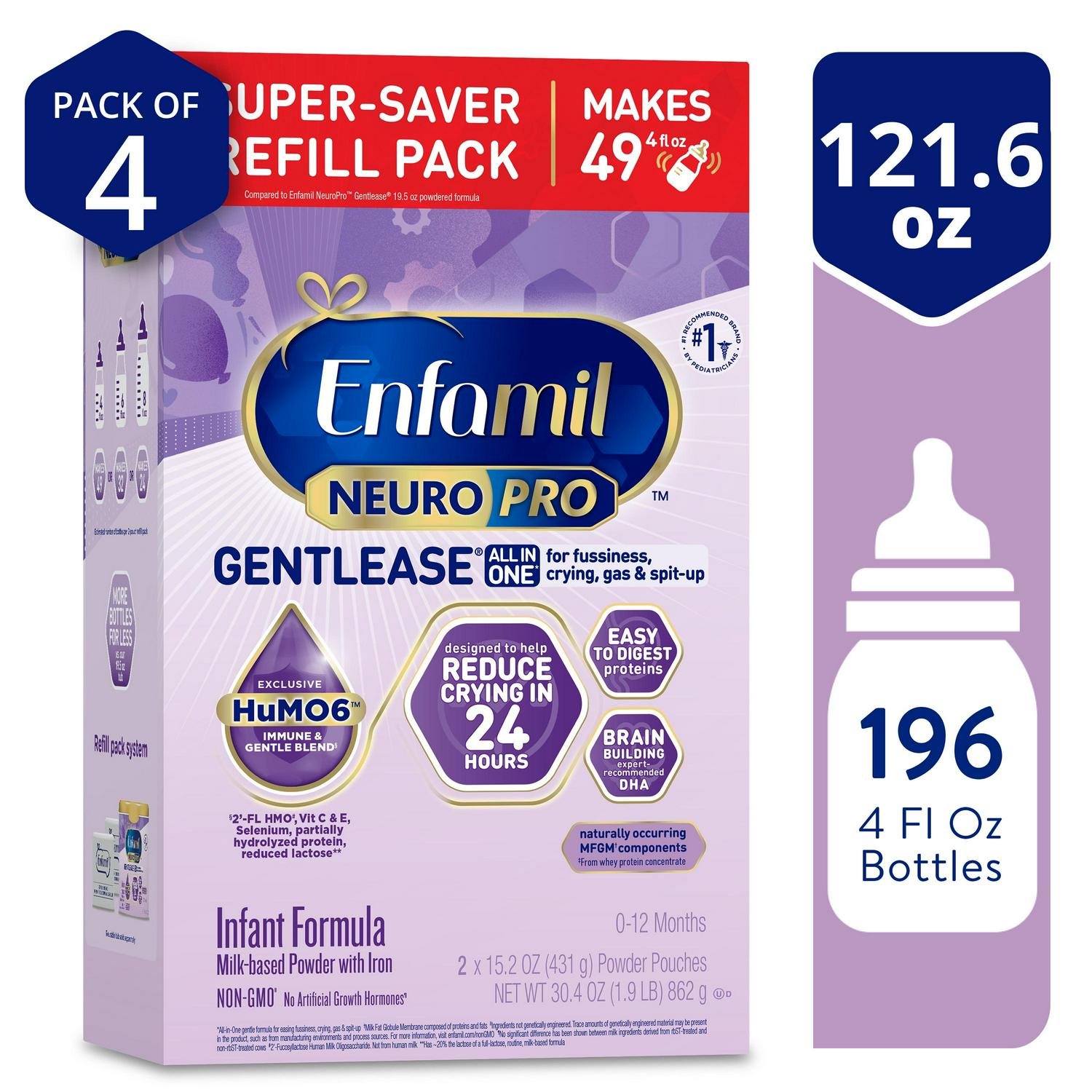 Enfamil NeuroPro Gentlease Powder Baby Formula. For Fussiness. Crying. Gas. Spit-up. & Soft Stool. 30.4 Oz. 4 Boxes