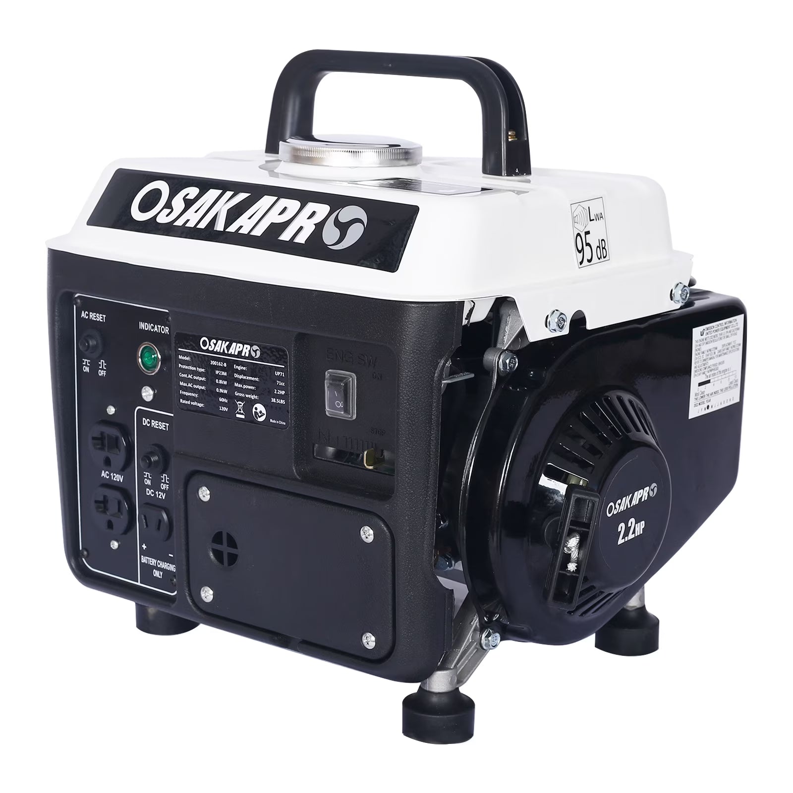 Portable Gas Powered Generator, 900W Peak, 800W Rated, Low Noise, Lightweight, EPA Compliant for Home, Camping, and Outdoor Use
