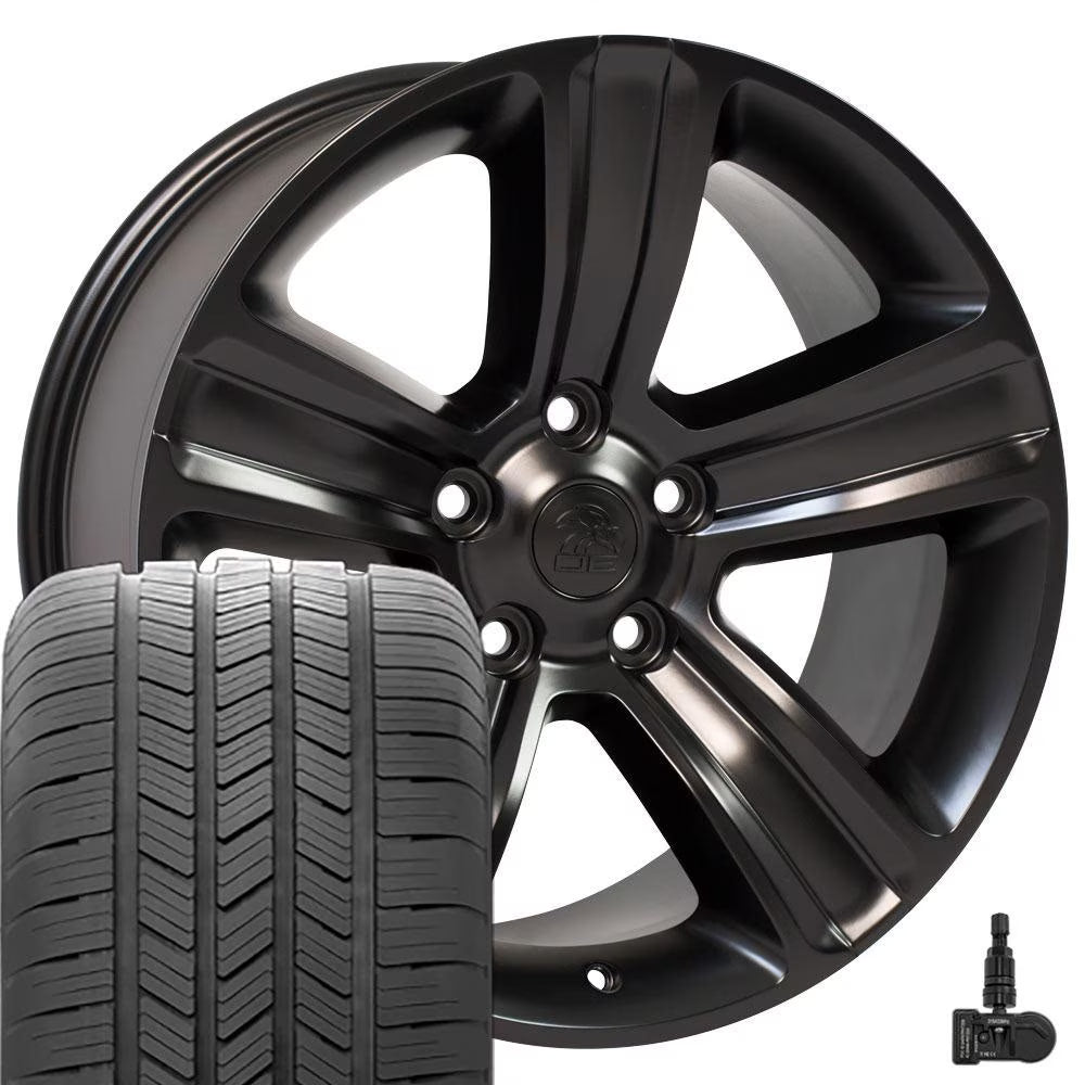 OE Wheels 22 inch Chrome 5668 Rims, Goodyear Tires, TPMS & Lugs Set Fit Specific GM Trucks
