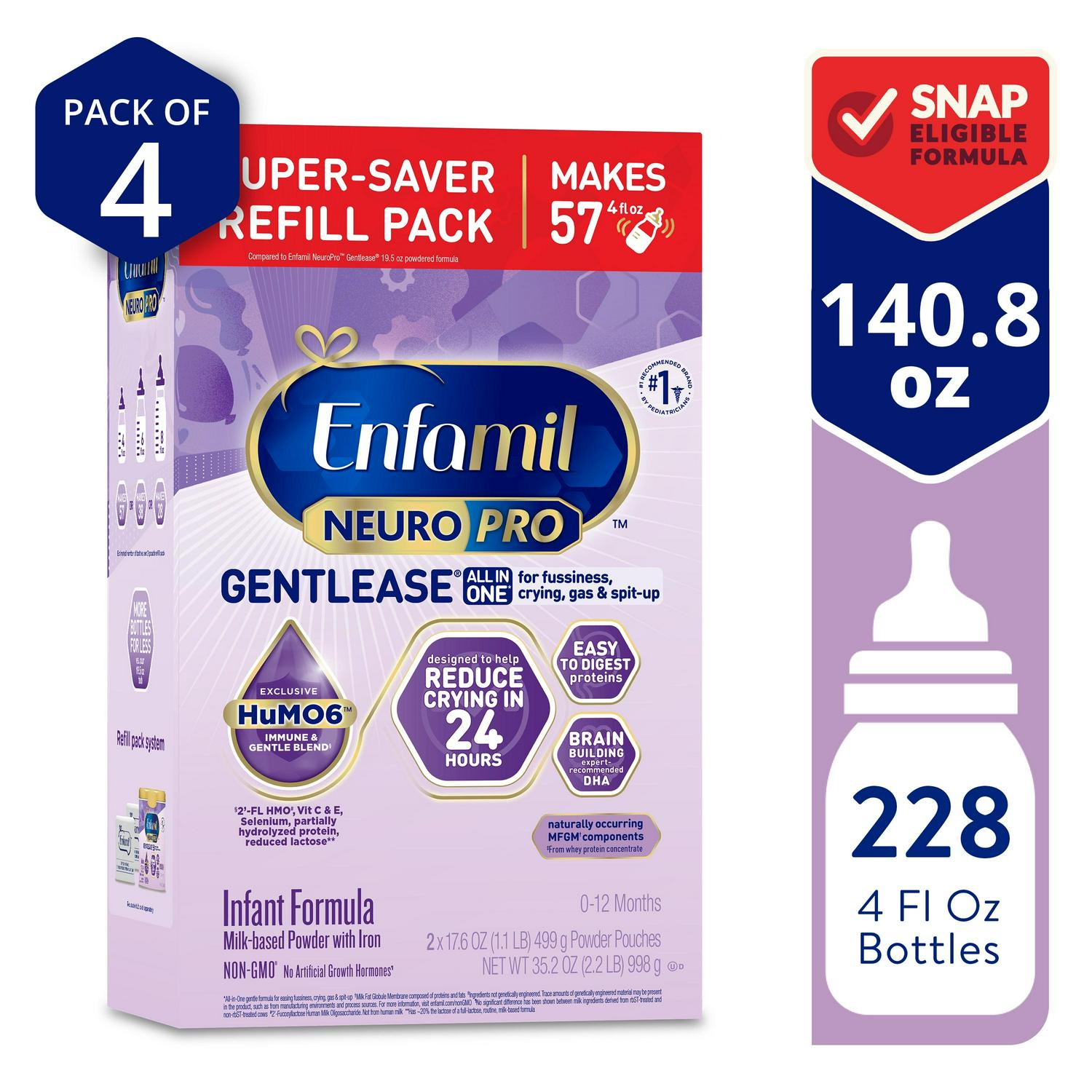Enfamil NeuroPro Gentlease Powder Baby Formula. Reduces Fussiness. Crying. Gas & Spit-up. 35.2 Oz Box. 4 Count