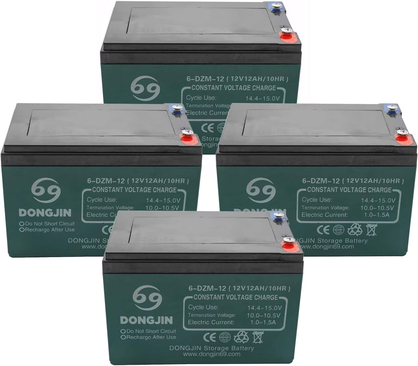4PCS 6-DZM-12 12V 12AH Rechargeable Battery for Electric Bike Scooter Go Kart 6 (L) x 4 (W) x 4 (H)