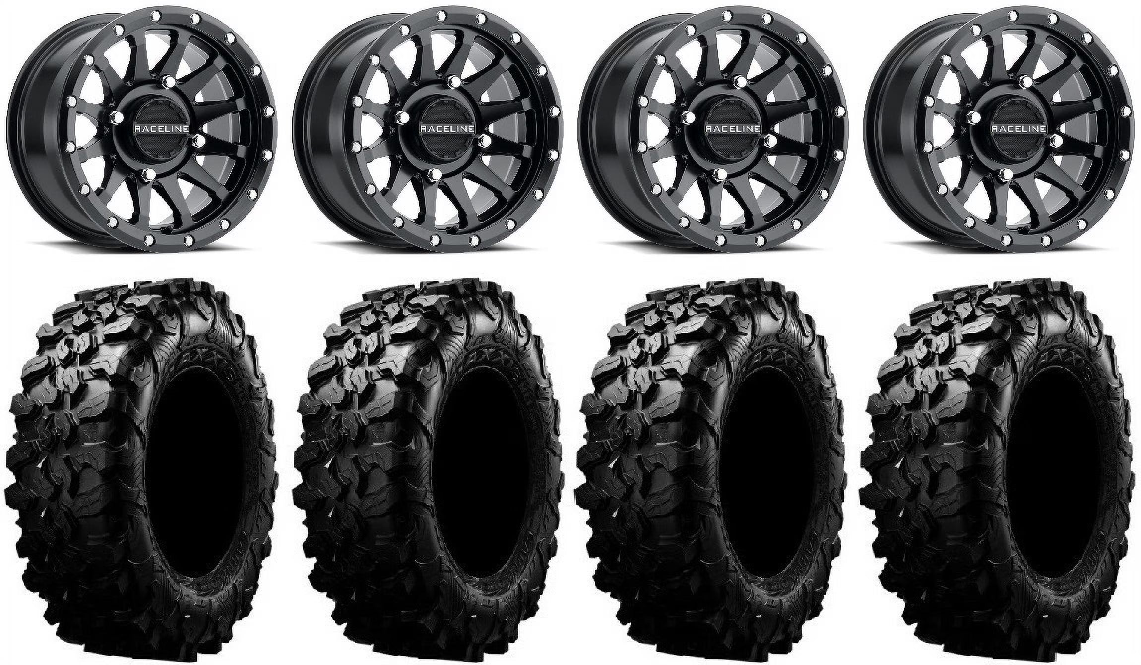 Raceline Trophy 15x6 Wheels Black 32  Carnivore Tires Can-Am Commander Maverick Renegade Outlander Defender
