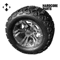Hardcore Parts 10  Machined/Gunmetal 'Vampire' Golf Cart Wheels and 18 x9 -10 DOT rated All-Terrain tires - Set of 4, includes Chrome?'SS'?center caps and 1/2x20 Chrome lug nuts