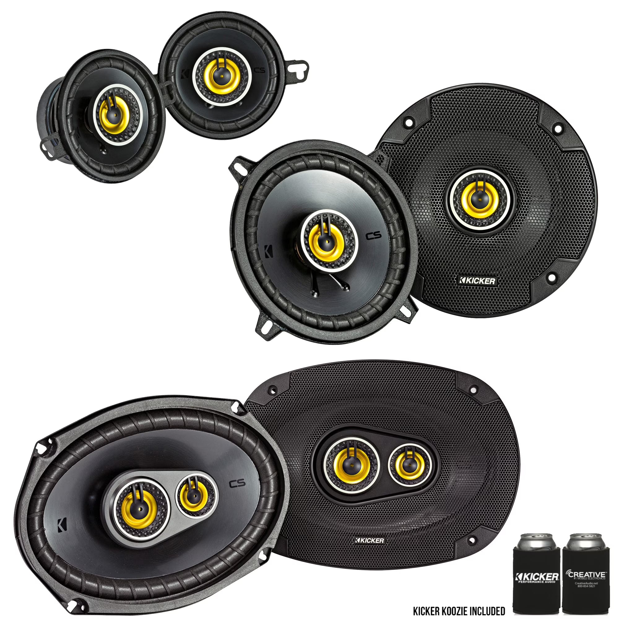 Kicker CS Series 6x9  3-Way 5.25  2-Way 3.5  2-Way Car Speakers Bundle, Black
