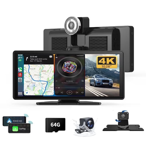 10.26  Wireless Carplay Screen 360 Rotation 4K Dash Cam Carplay & Android Auto Car Stereo Car Audio Receivers with 1080p Backup Camera GPS Navigation/Mirror Link/Voice Control/Siri